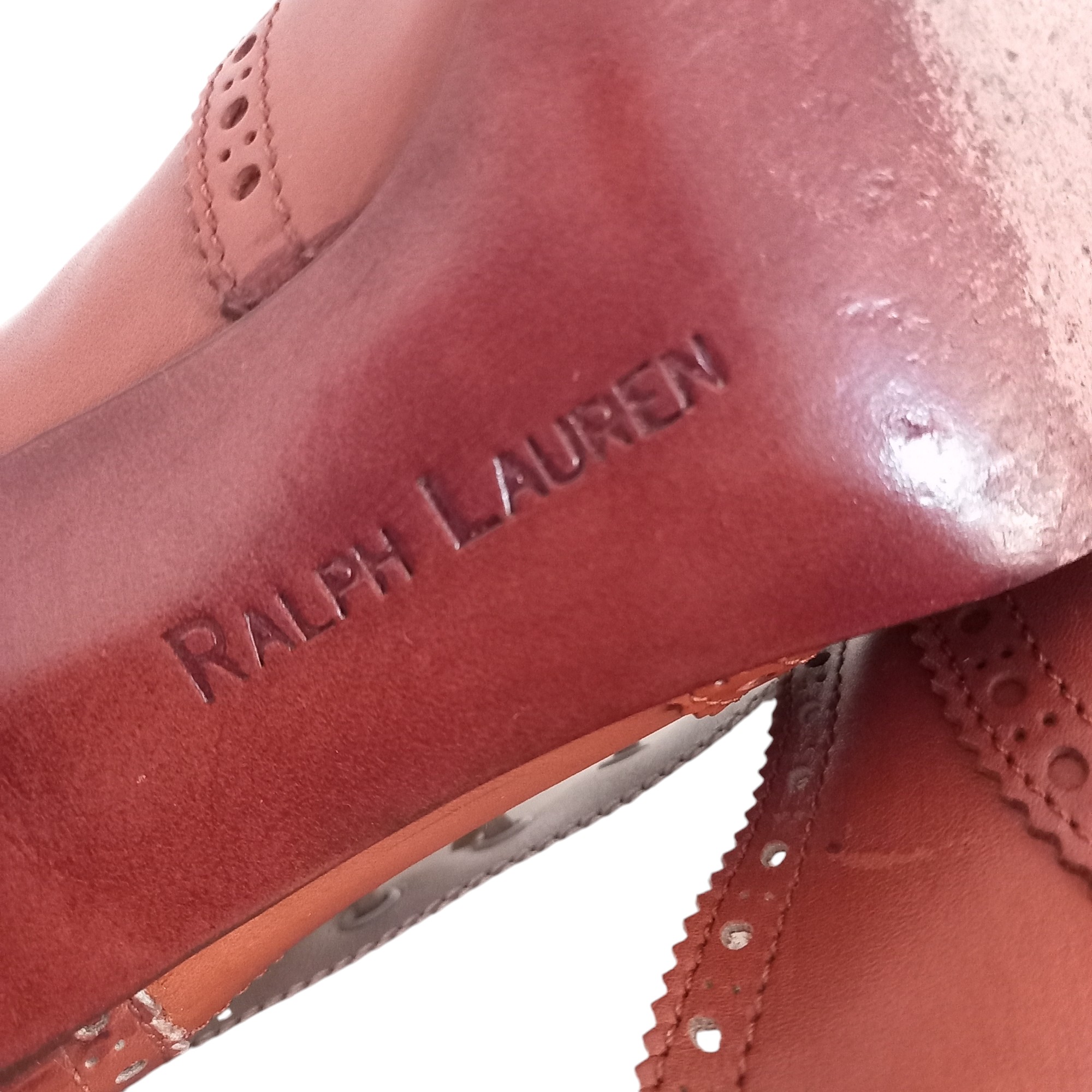 Bottines à talons marrons et écrus- Ralph Lauren- P: 38 - Photo 4