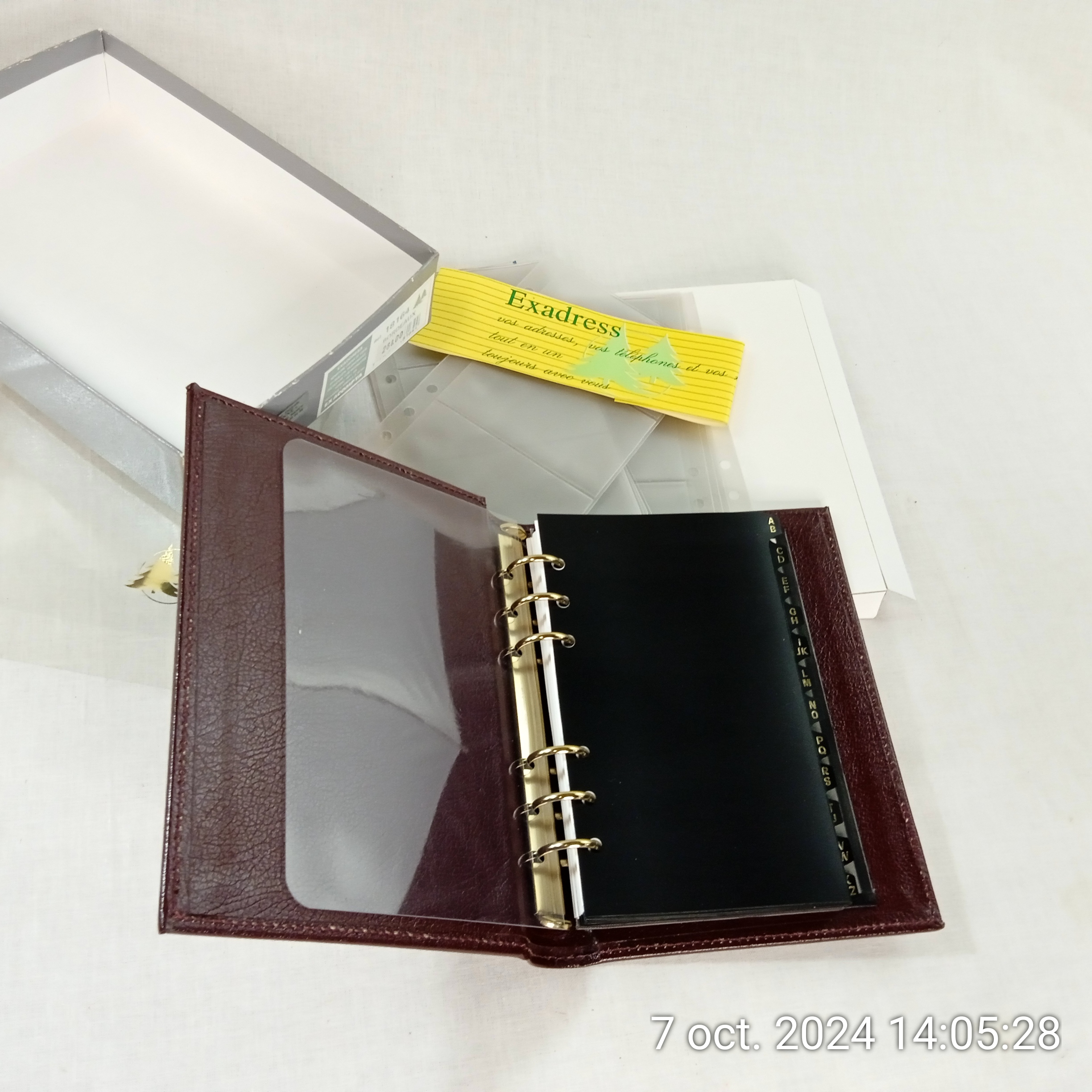 Agenda Organiseur EXACOMPTA cartes de visite et feuilles téléphoniques couverture cuir mécanique 6 anneaux  Comme neuf - Vue 5 - 