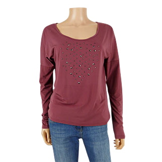 T-shirt cerise griotte avec strass - Mia Soana - taille 1 - Label Emmaus - Modalova