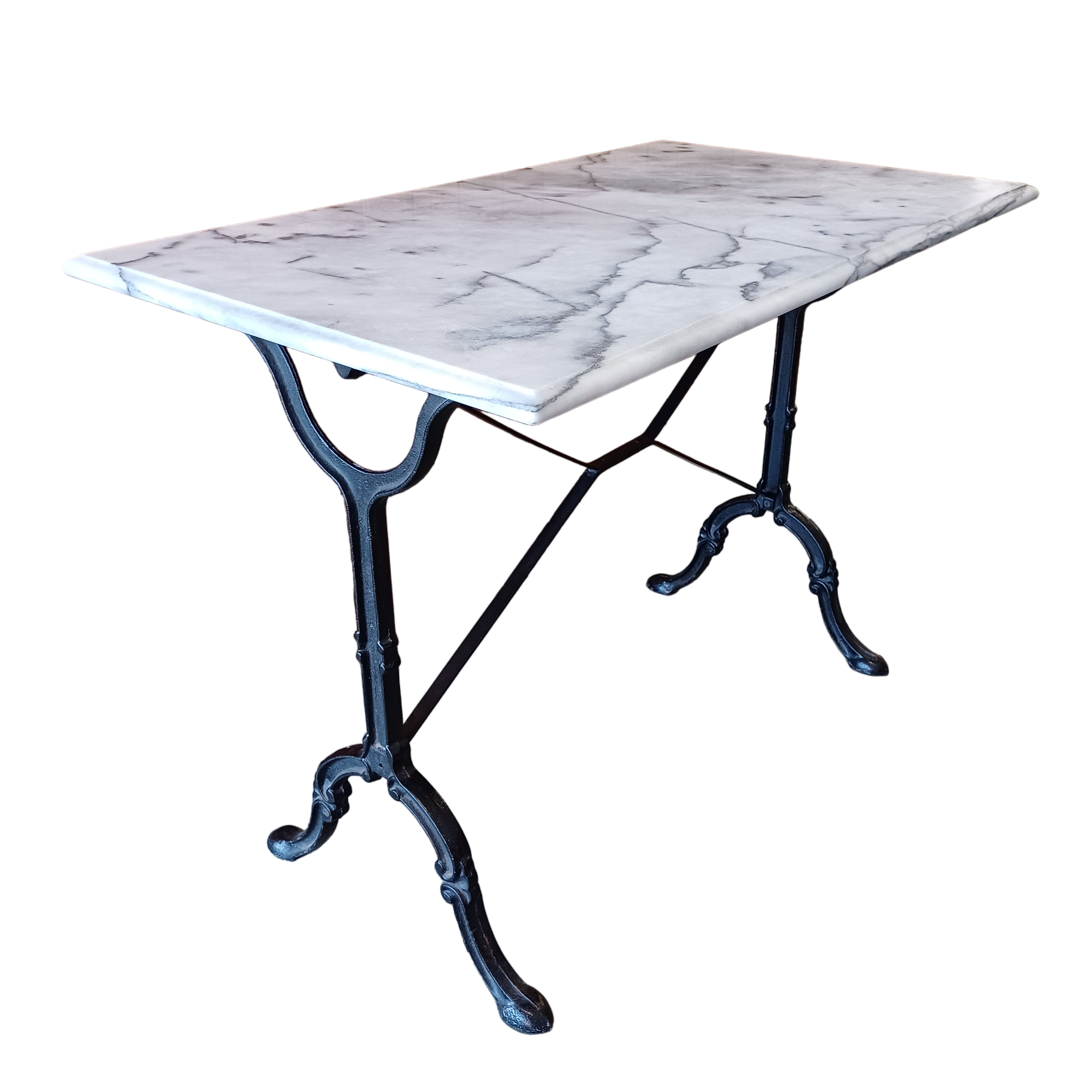 TABLE BISTROT EN FER FORGE ET DESSUS MARBRE