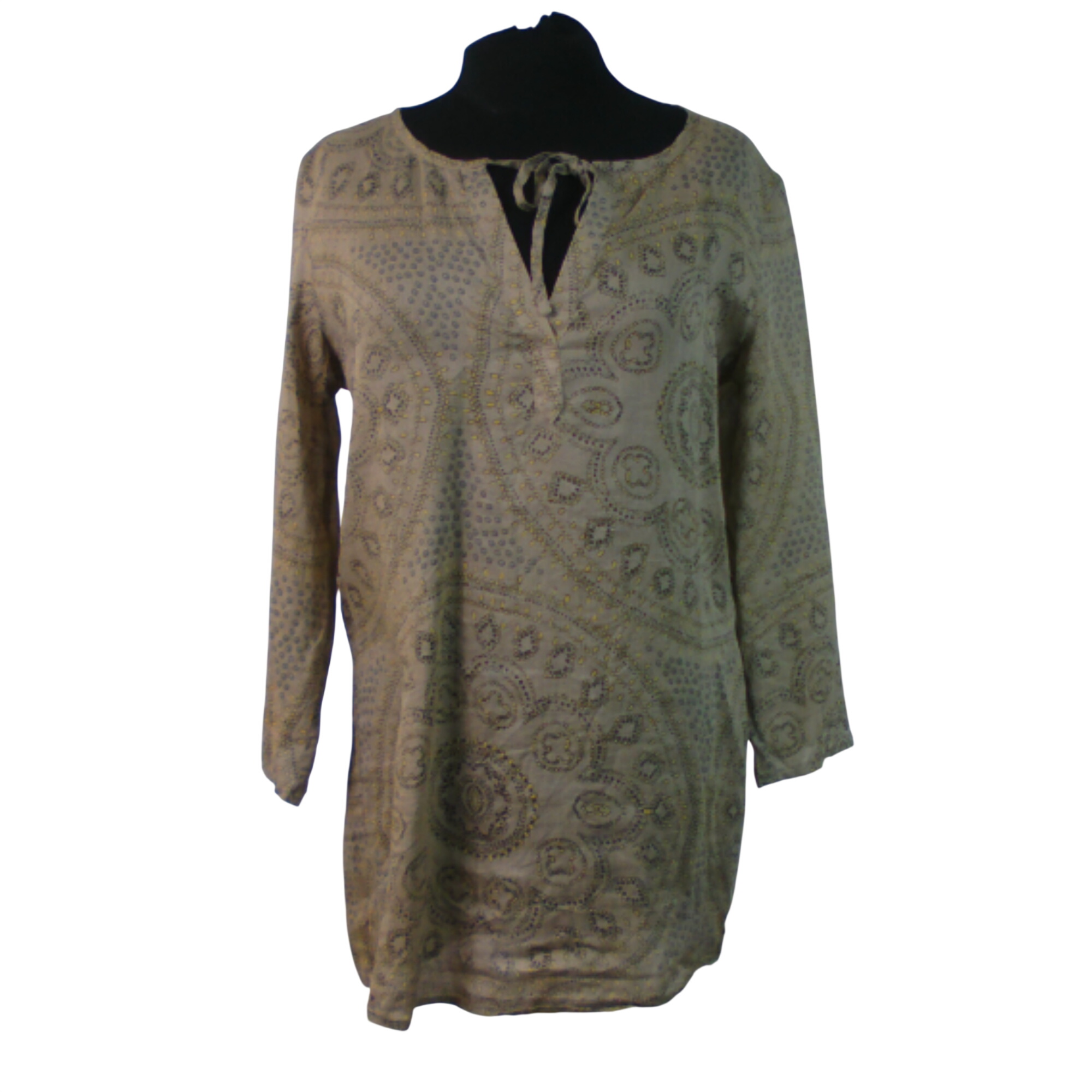Tunique BENSIMON, marron avec motifs, 100% ramie, taille M  -  reconditionné disponible sur Label Emmaüs