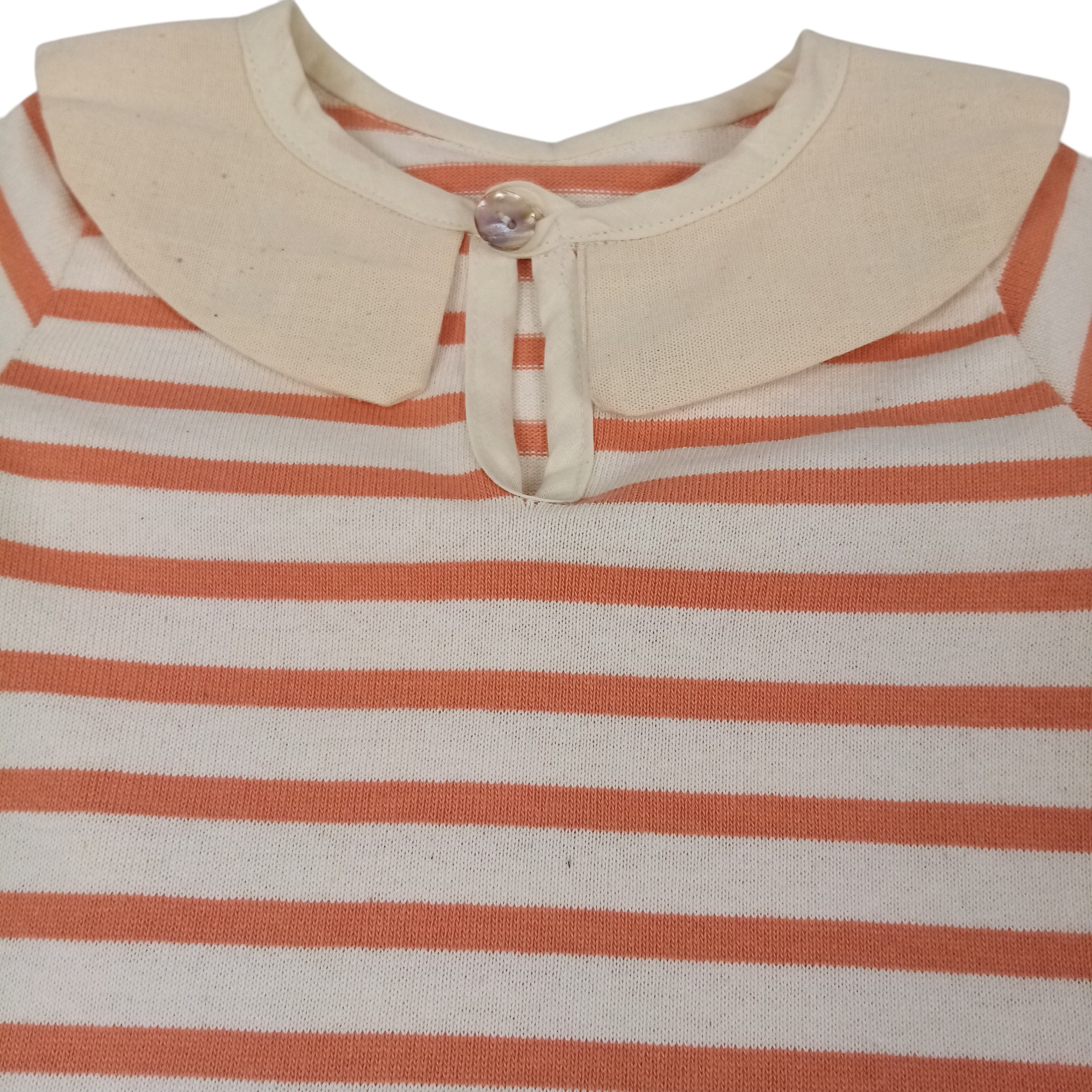 Robe orange avec 1 poche bébé 18mois col claudine, fabriqué dans notre atelier Acsomur, à partir de tissu recyclé - Photo 1