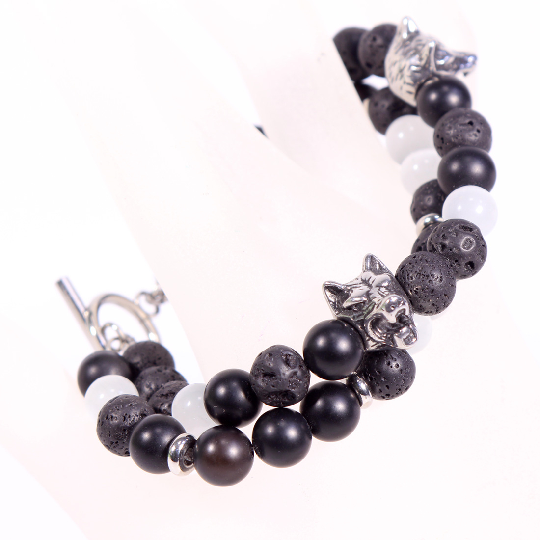 2 bracelets pierre nacre verre bois  - Vue 2 - 