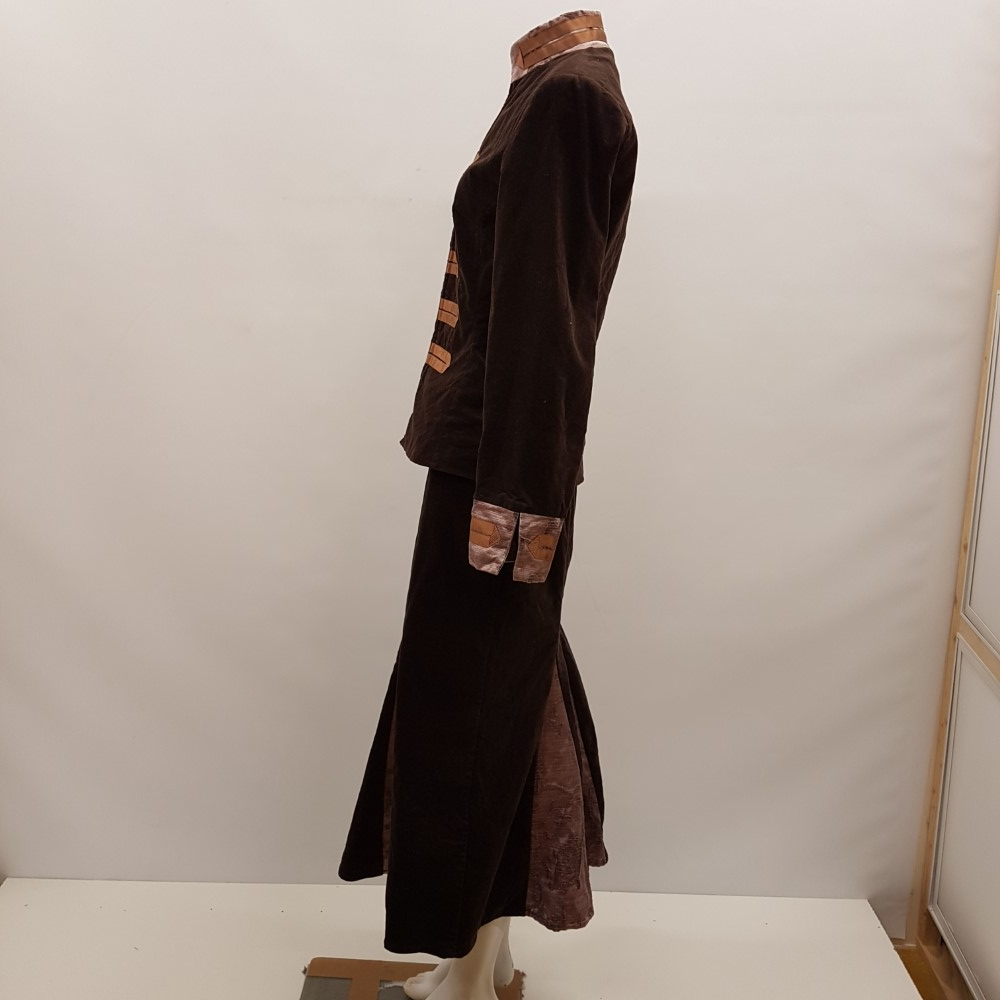 Ensemble de fête en velours marron et vieux rose veste et jupe - JACQUELINE RIU - Taille 36 Bon état - Vue 4 - 