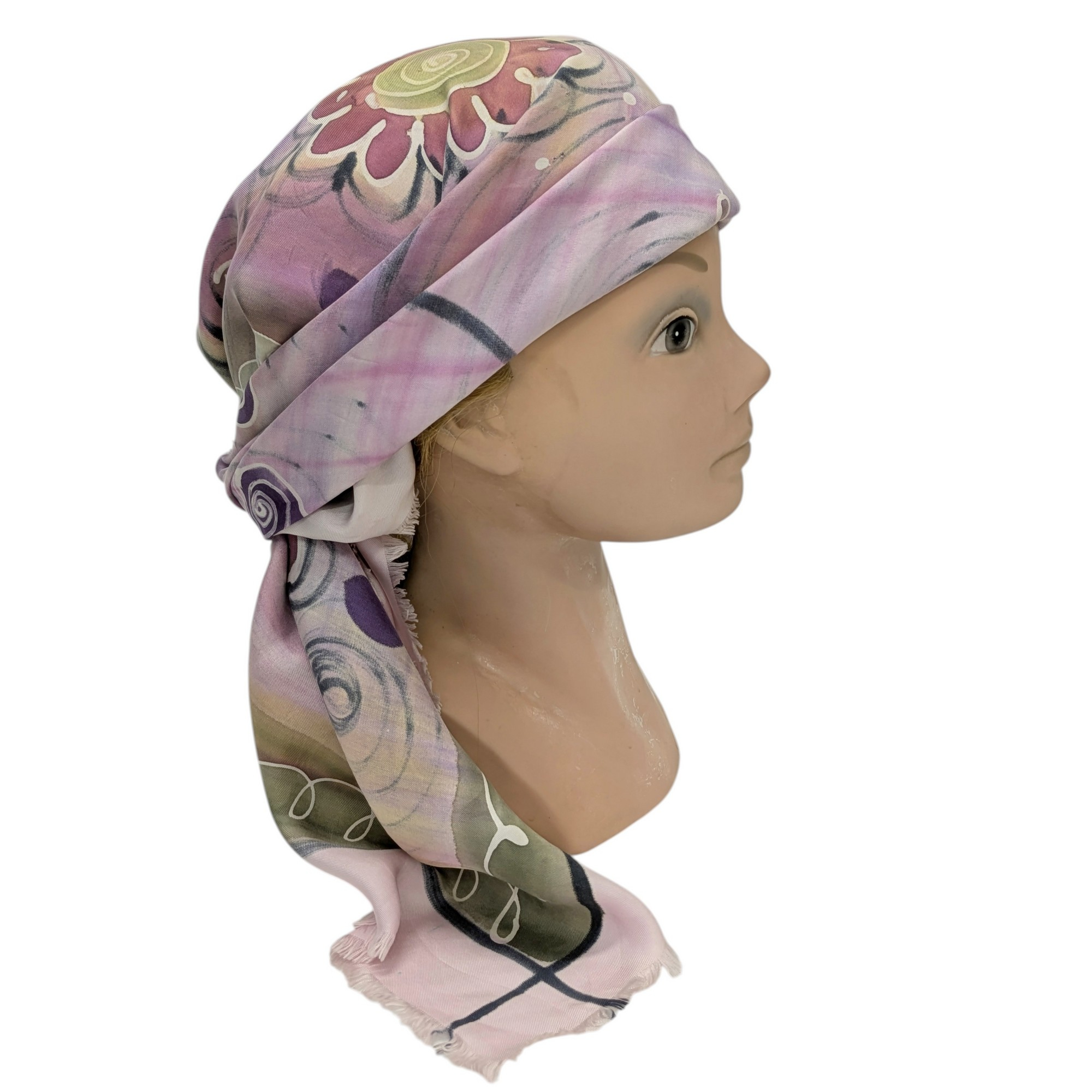 Foulard carr en soie peint  la main motifs floraux Tendance hippie Bohme 83 x 87 cm - Label Emmaus - Modalova