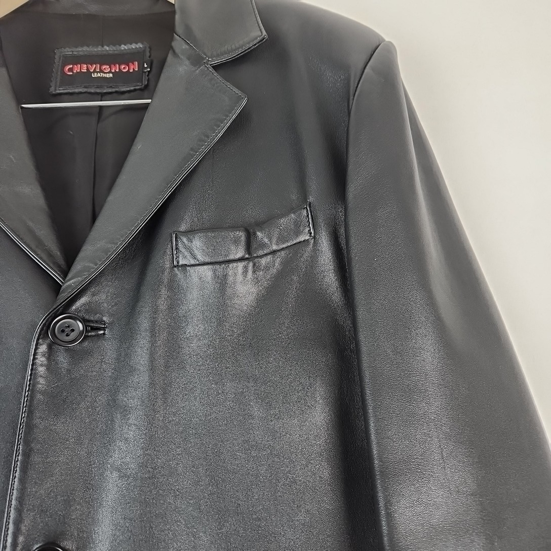Chevignon - Manteau noir 100% cuir d'agneau - Taille L mesure carrure poitrine = 56 cm longueur= 82 cm Très bon état - Vue 2 - 