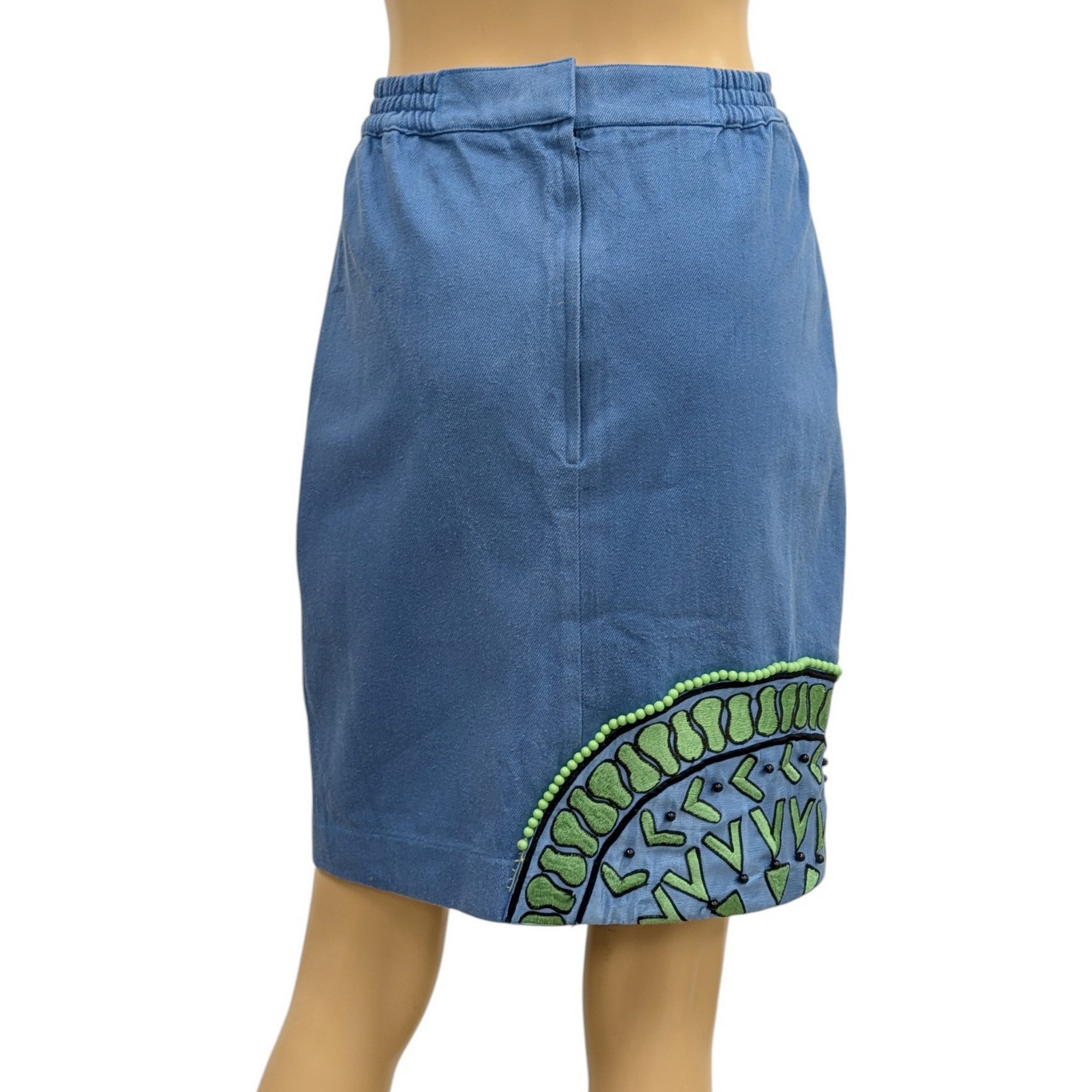 Tailleur Korii Joko T S Ensemble jupe & veste bleu et vert Broderies et perles Vintage 80's - Bon état - Photo 6