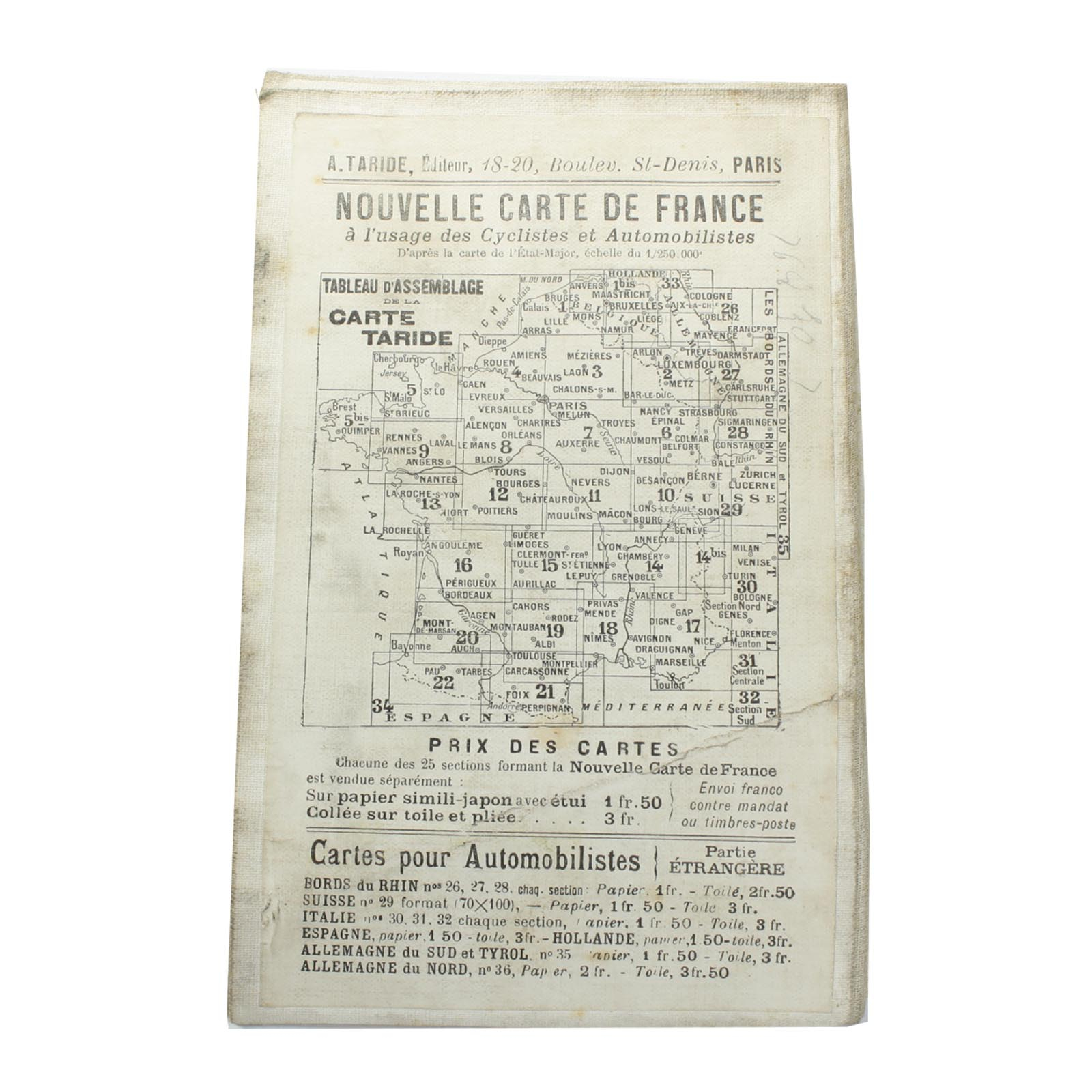 Nouvelle carte de France à l'usage des Cyclistes et Automobolistes - édition Taride Bon état - Vue 2 - 