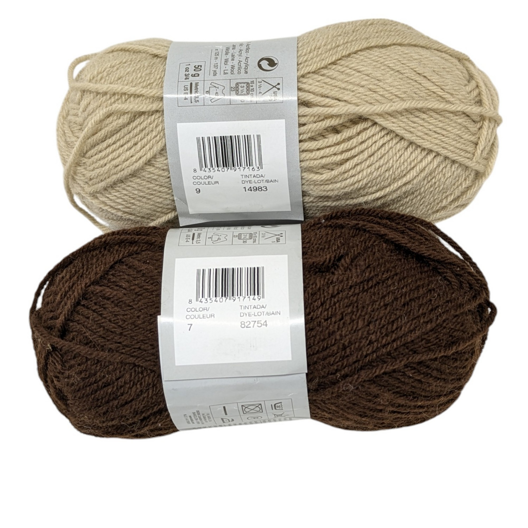 Lot neuf de 2 pelotes de laine fil à tricoter Katia Marathon 3,5 beige et marron - Photo 1