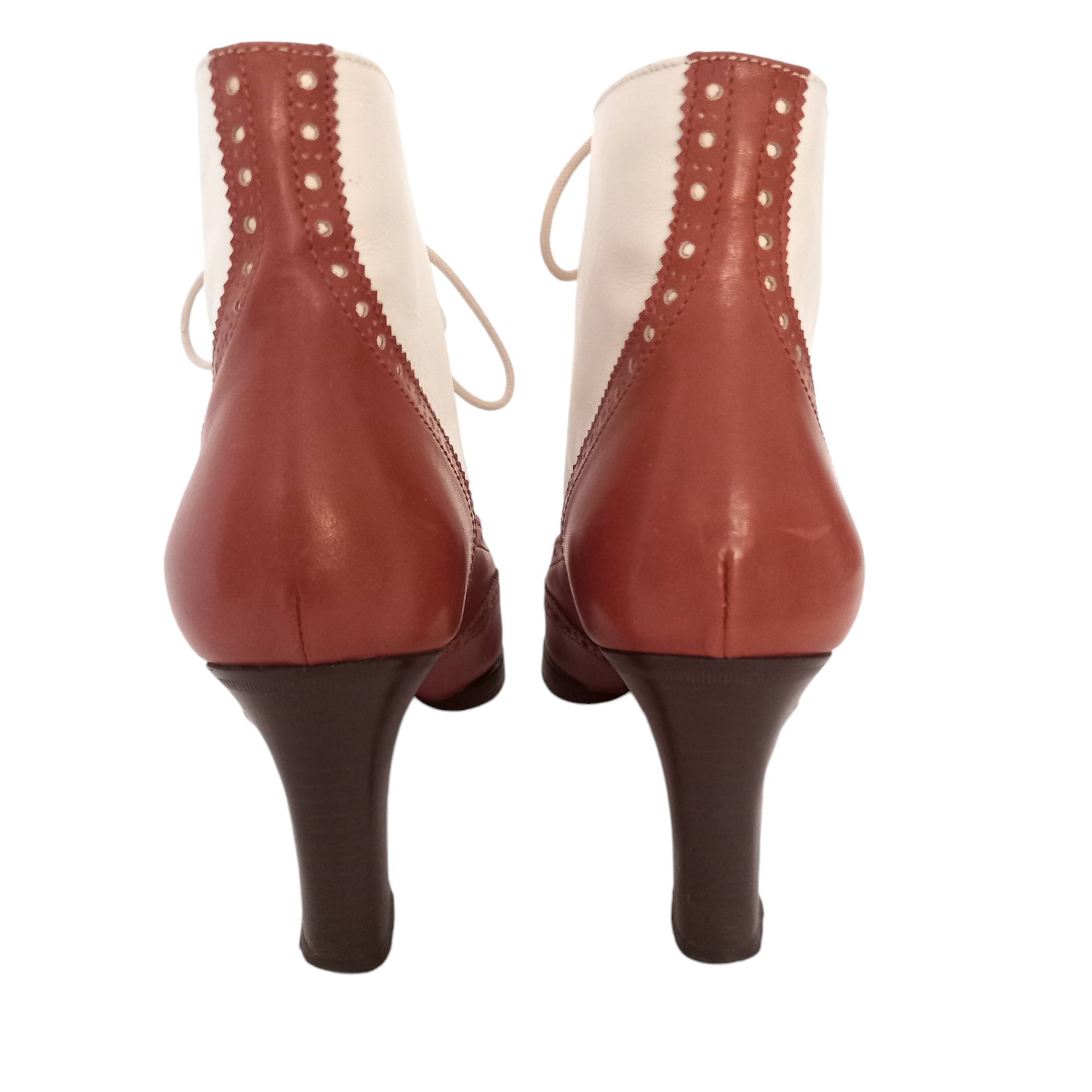Bottines à talons marrons et écrus- Ralph Lauren- P: 38 - Photo 1