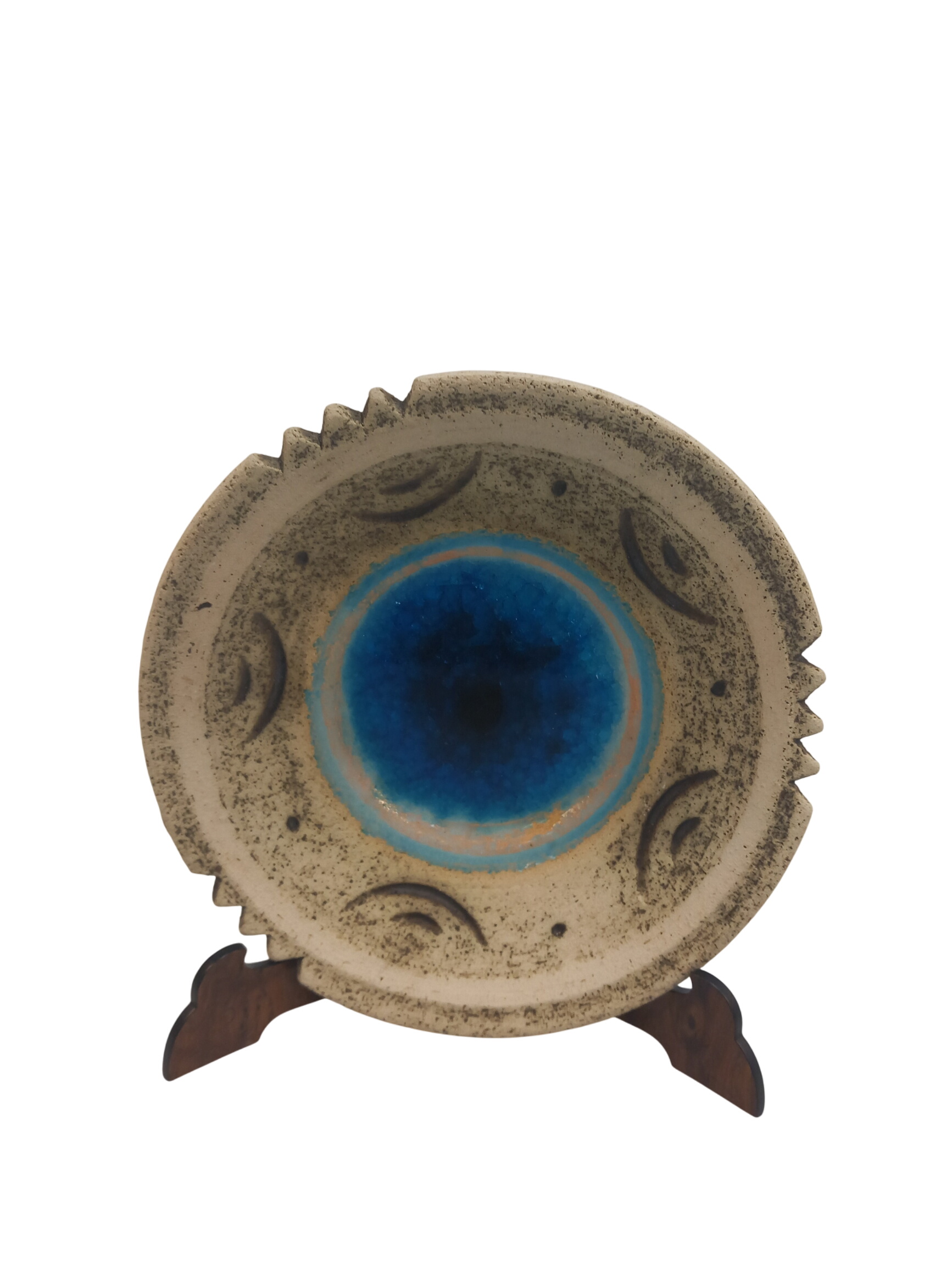 Jolie assiette murale en céramique, motif cratère bleu - Photo 0