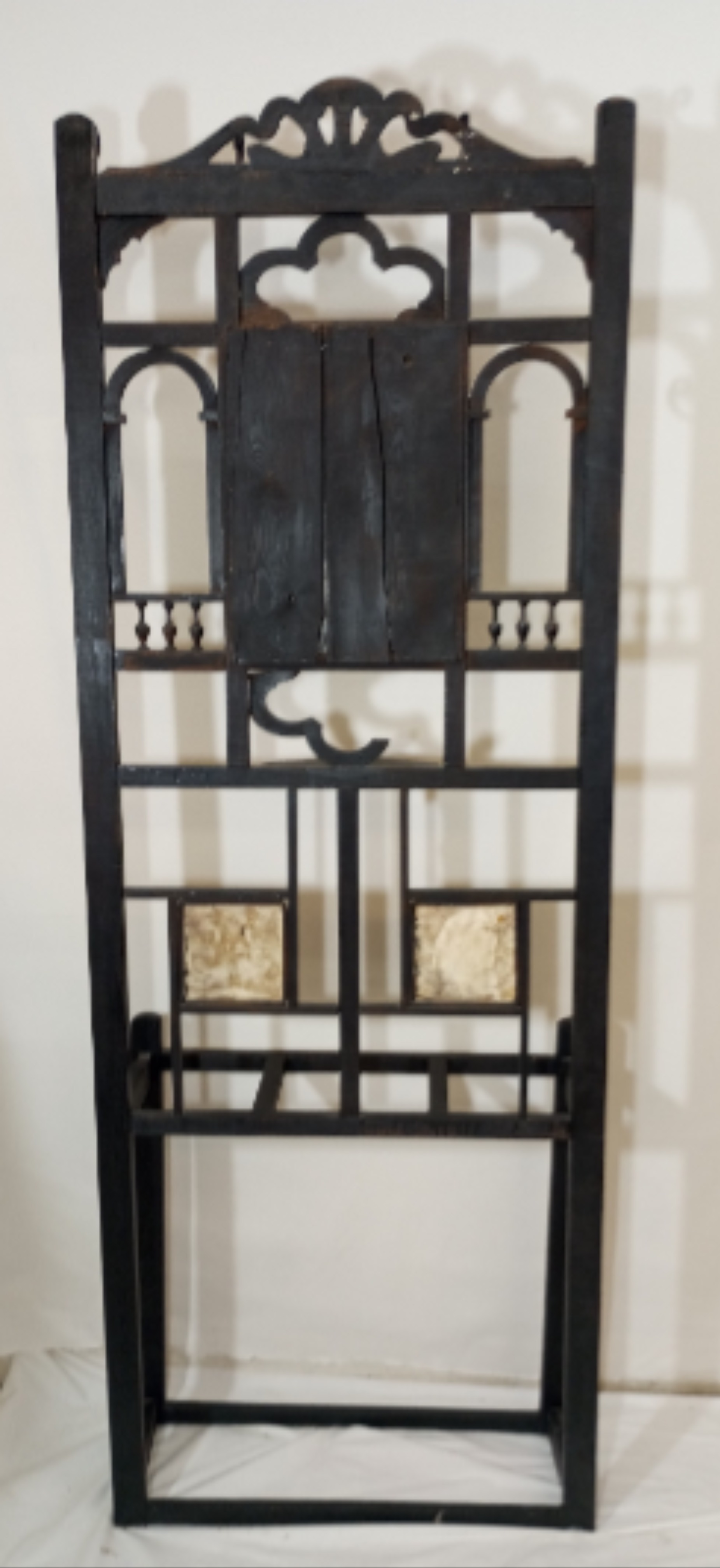 Porte manteau et parapluie 2 carreaux de ciramiqueet miroir bisauté noir structure en bois et 6 pateres État correct - Vue 3 - 