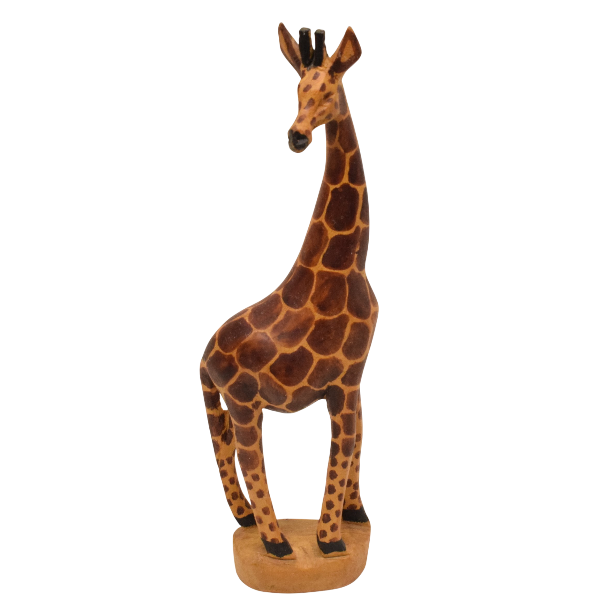Statuette représentant une girafe en bois sculpté et peint - Photo 0