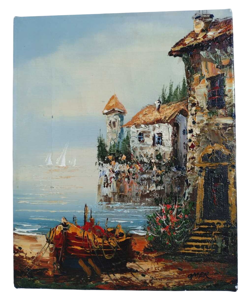 Huile sur toile originale, paysage marin signé. État correct -  reconditionné disponible sur Label Emmaüs