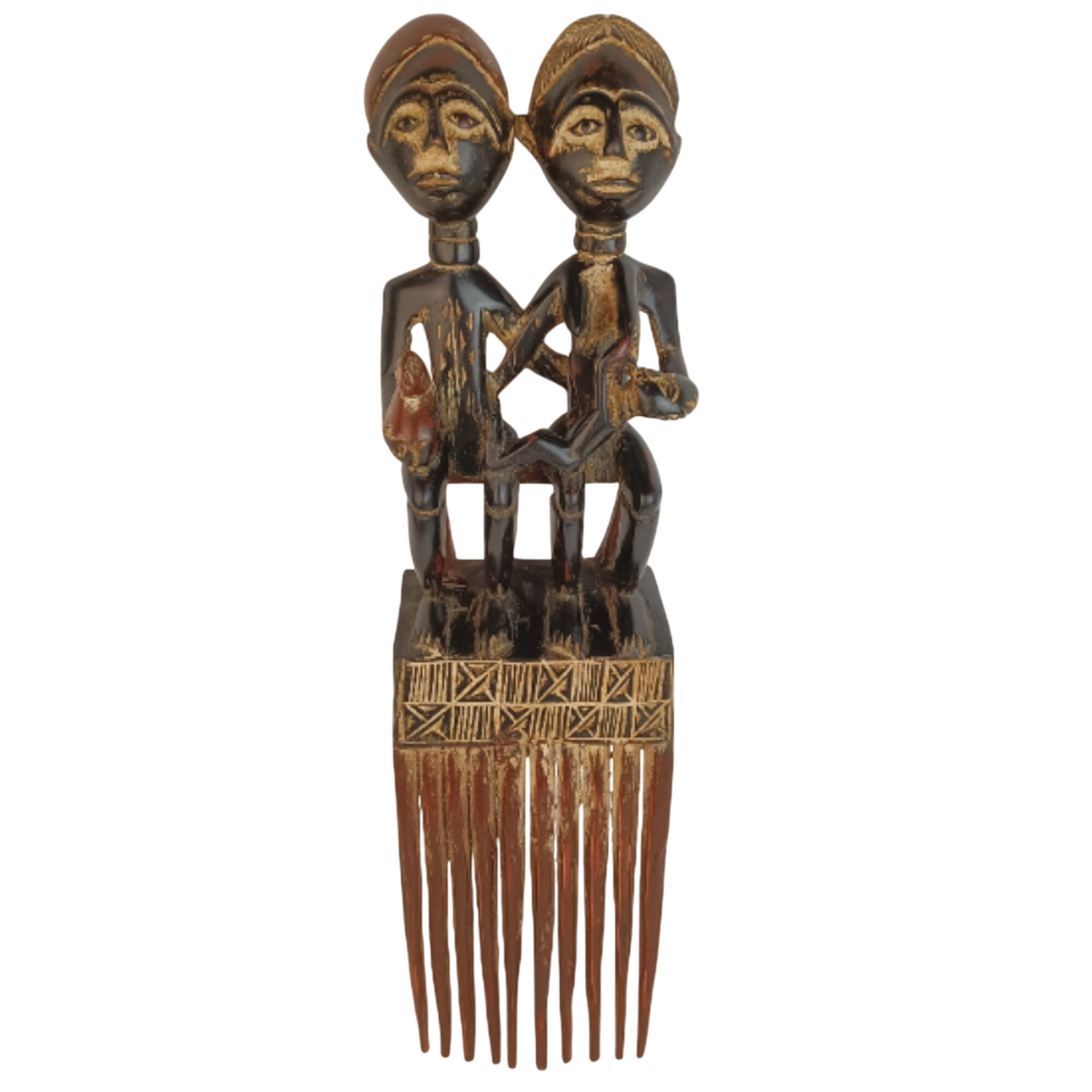 Sculpture statue peigne en bois africain - Photo 0