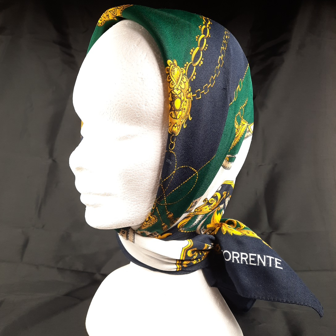 Foulard En Soie Vintage Torrente - Multicolore & Fait Main - Bandana Carré Léger