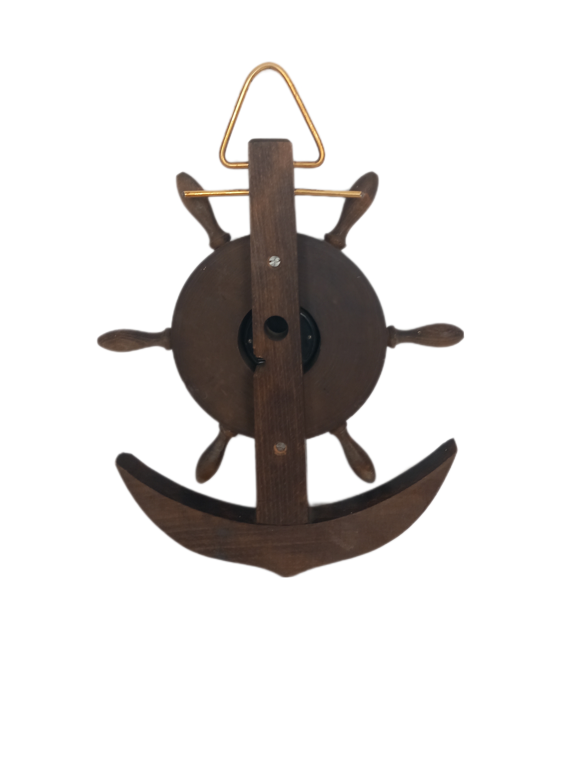 Baromètre Murale En Forme Ancre Et mat De bateau Vintage En Bois & Laiton Très bon état - Vue 4 - 