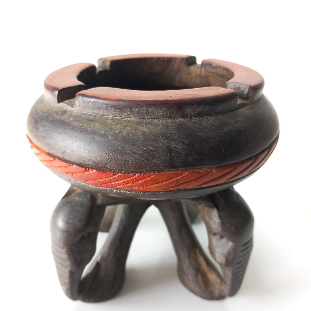 Cendrier Sculpté Afro Tripode Pied Eléphant en bois  - Photo 0
