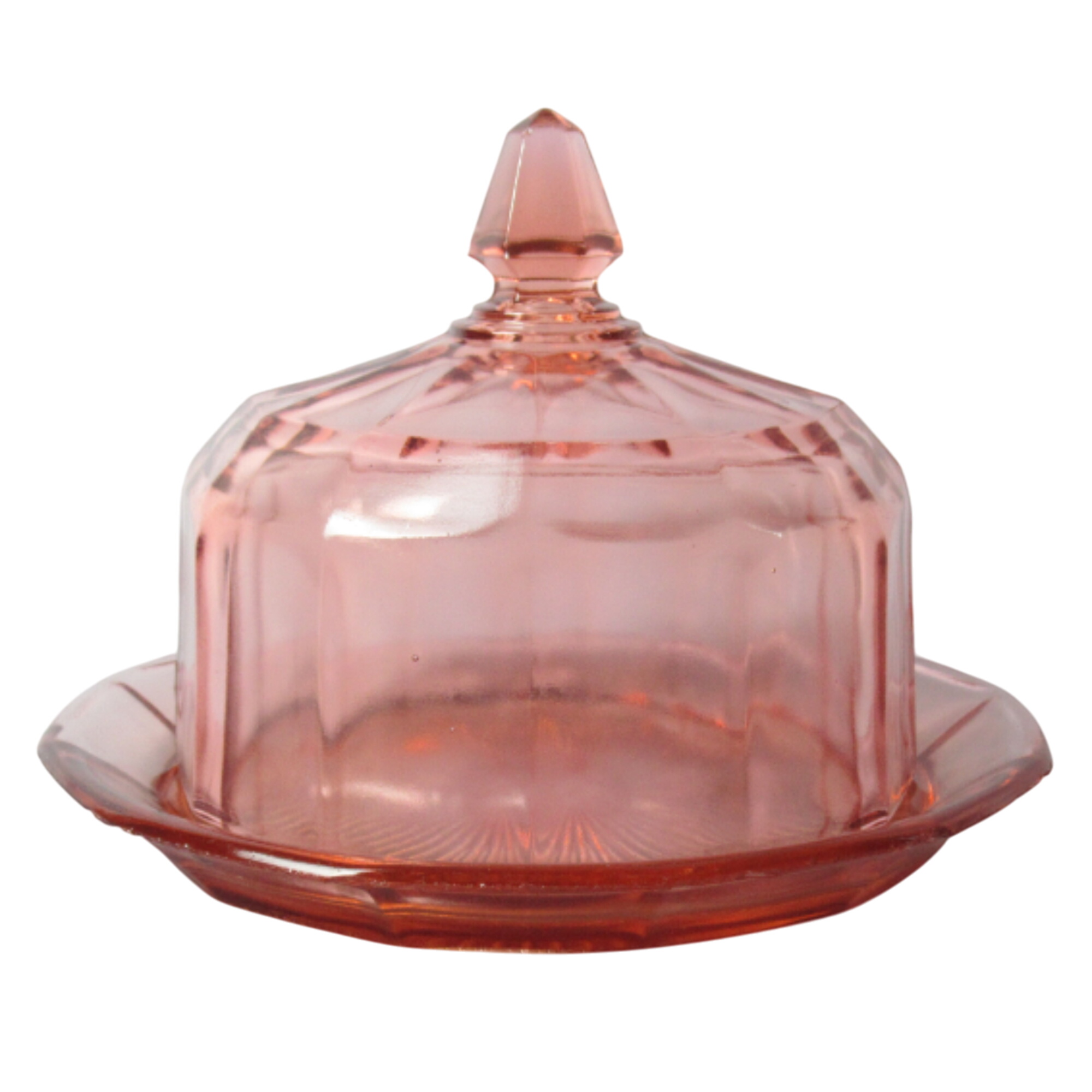 Plateau + cloche en verre moulé rose Art-déco État correct -  reconditionné disponible sur Label Emmaüs
