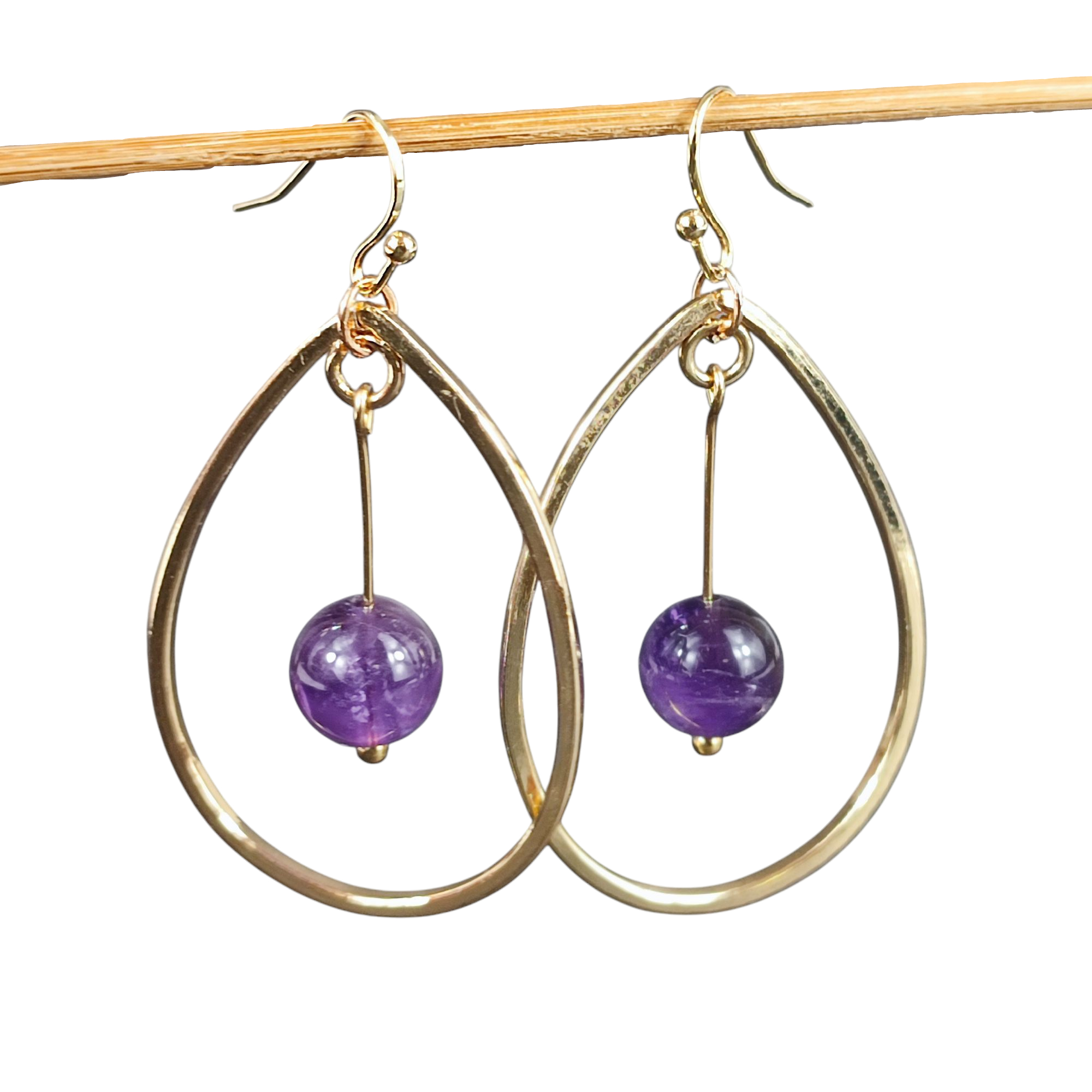 Boucles d'oreilles dores avec perles d'amthyste - Label Emmaus - Modalova
