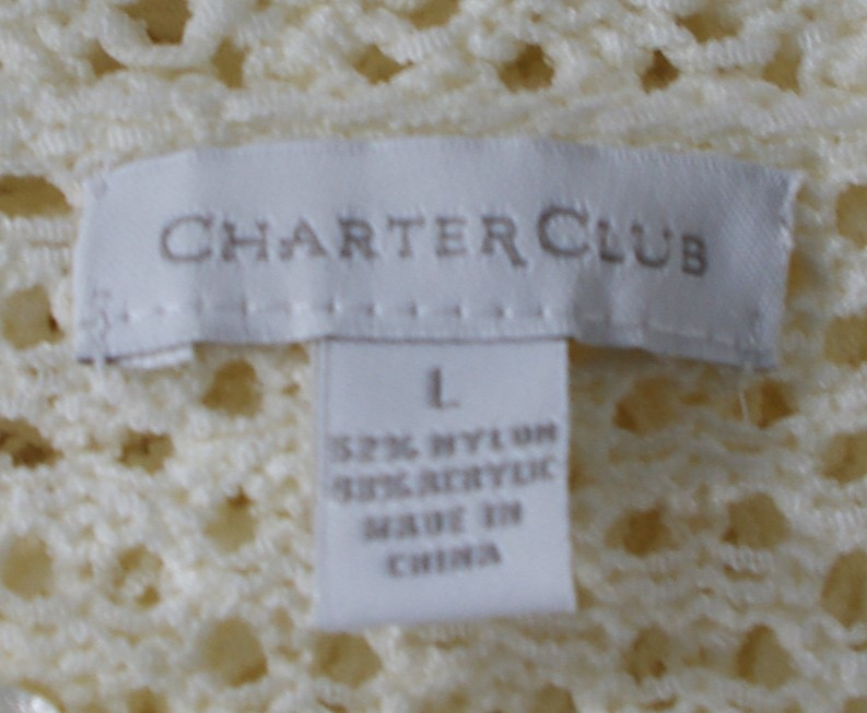 Gilet Charter Club- L - maille ajourée blanc cassé, manches courtes - Photo 3