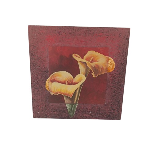 Belle peinture fleurie cadre en bois - Photo 0