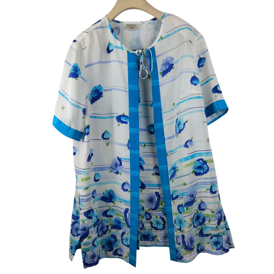 Weill - blouse bleue et blanche à motifs 100% polyester - Taille 48 - Photo 0