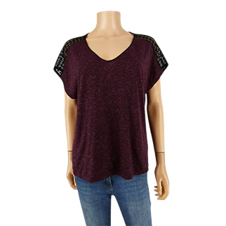 T-shirt bordeaux et noir  fibres mtallises - Taille L - mim - Modalova