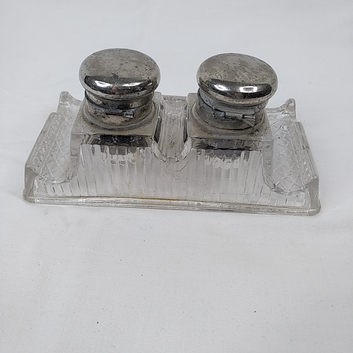 Encrier double en verre et metal - Photo 1