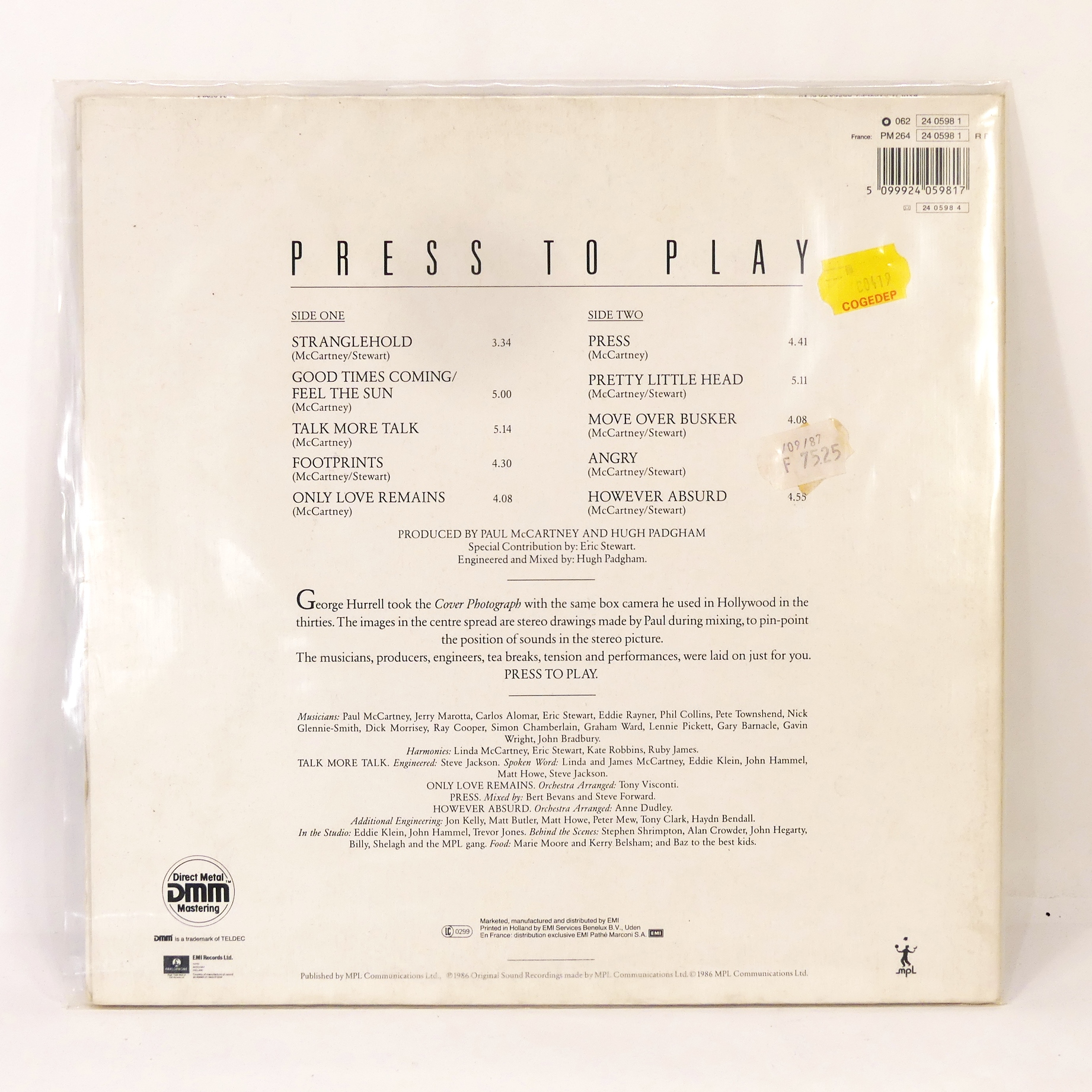 Vinyle - Paul McCartney - Press To Play - 1986 Bon état - Vue 7 - 