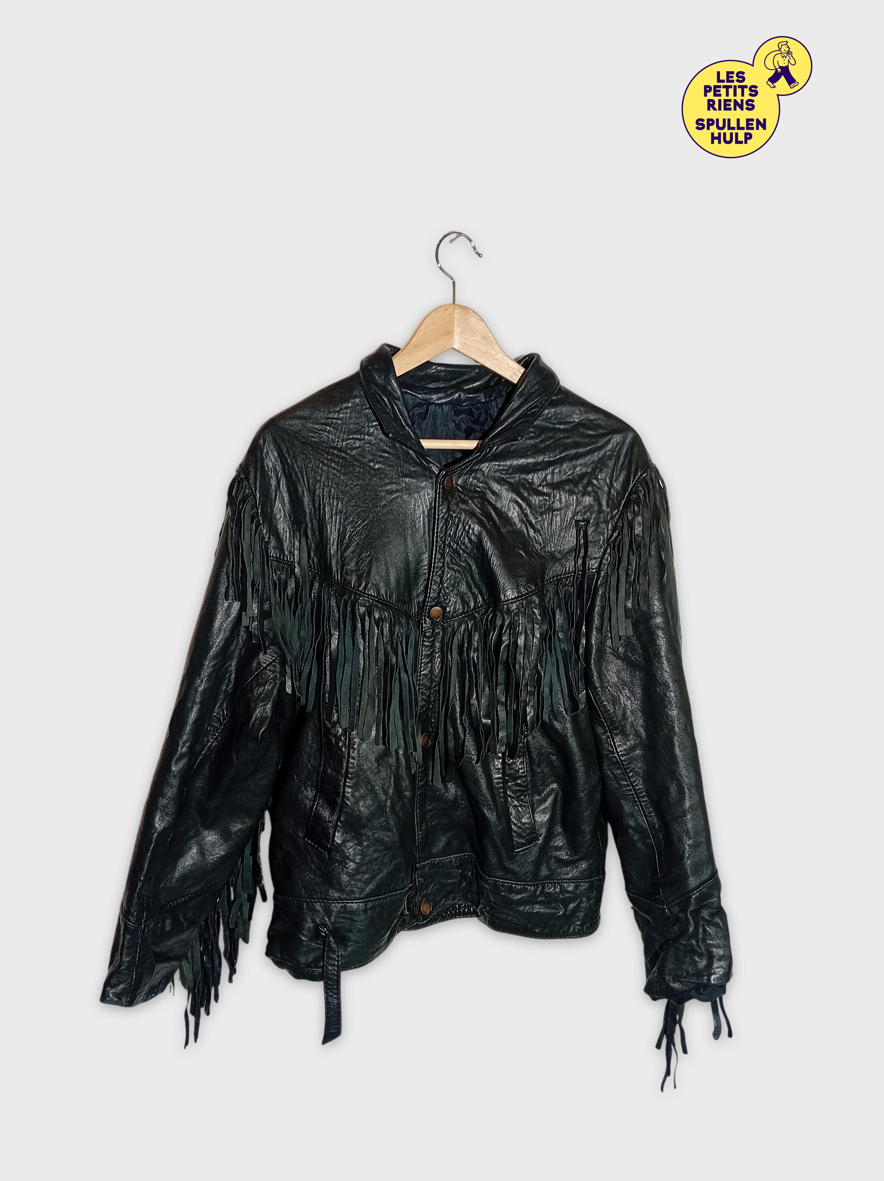 Veste Cuir Noir À Franges Style Western Biker Autre (T4279)  -  reconditionné disponible sur Label Emmaüs