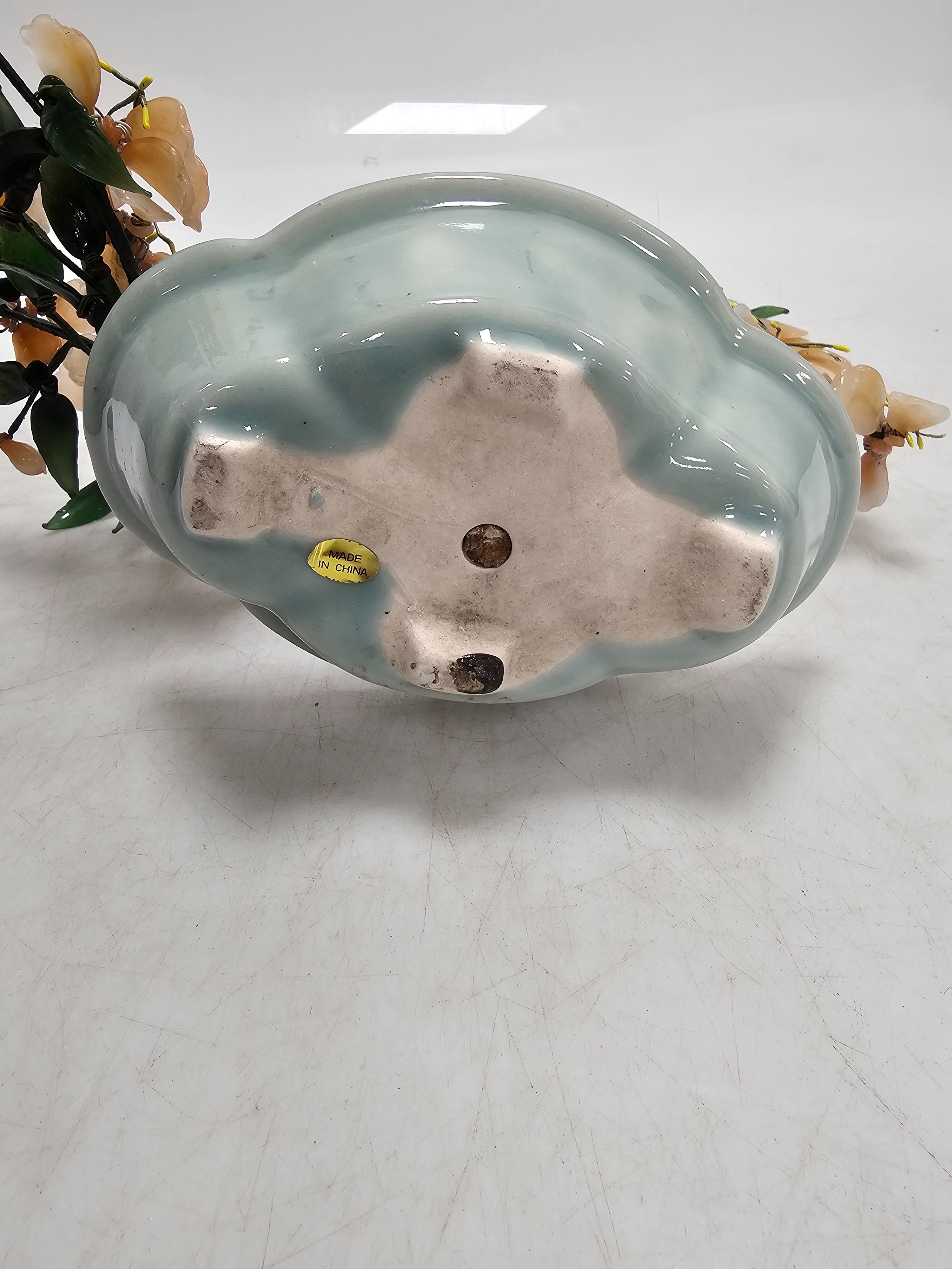 Bonsaï en verre vintage. Plante artificielle à fleurs rose pêche, Faux bonsaï décor oriental asiatique - Photo 6