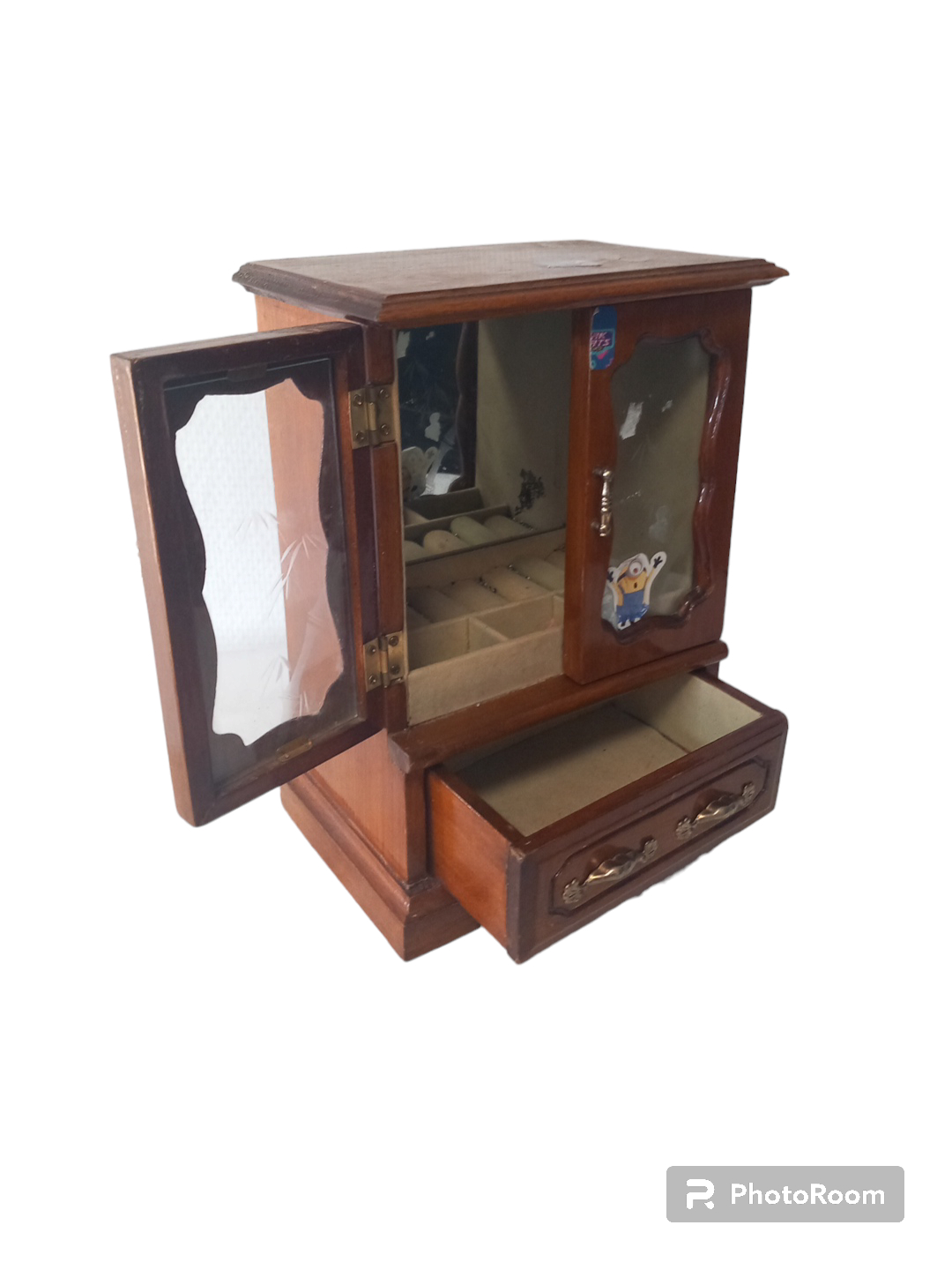 Ancien Boîte / Armoire A Bijoux En Bois Vernisse - Très bon état - Photo 2