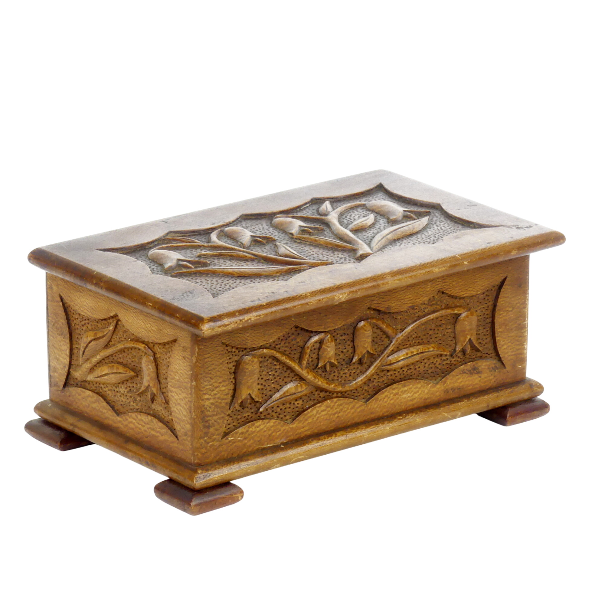 Boîte en bois sculpté à décor de tulipes - Photo 0