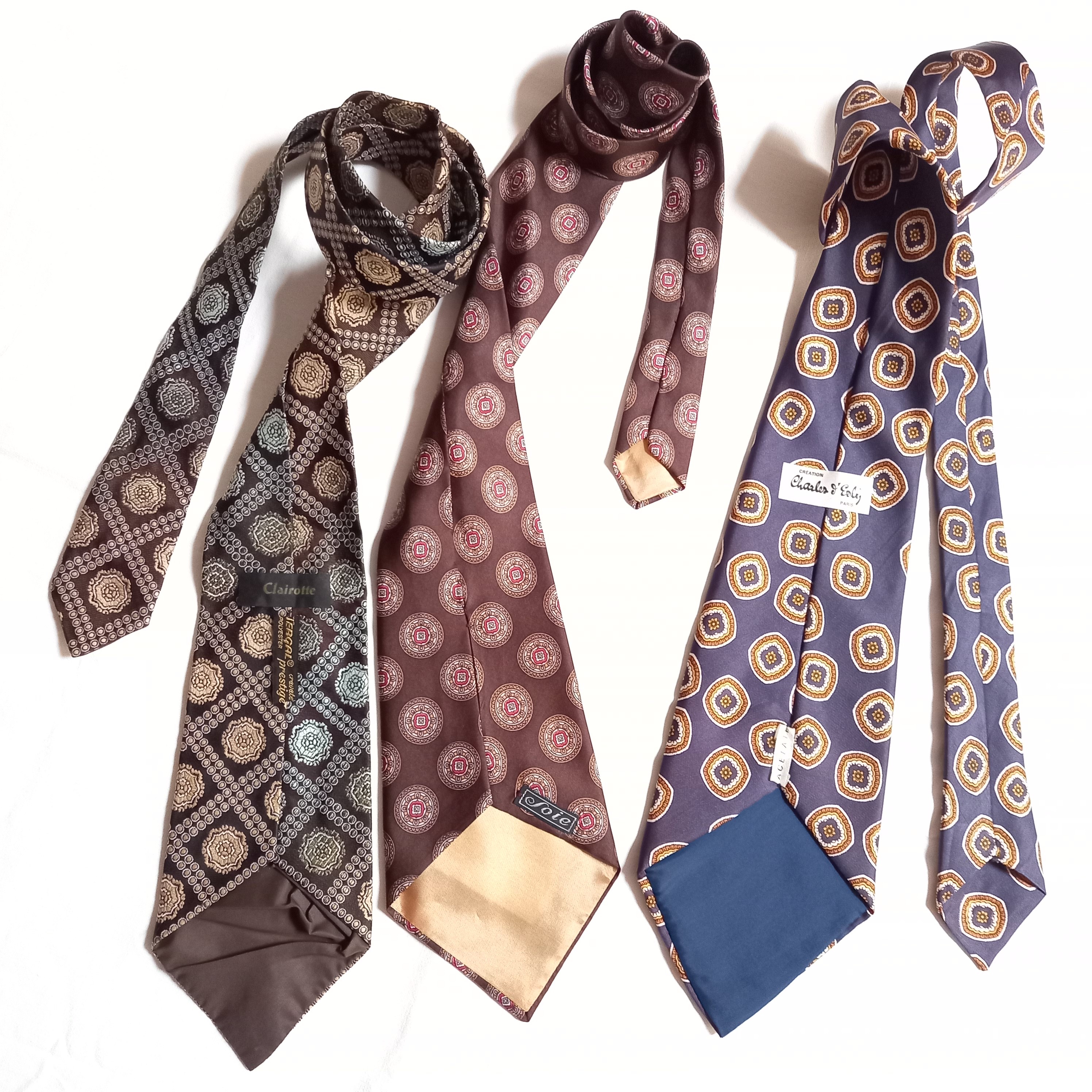 Lot de 3 cravates vintage marron et bleu à motifs - Photo 1