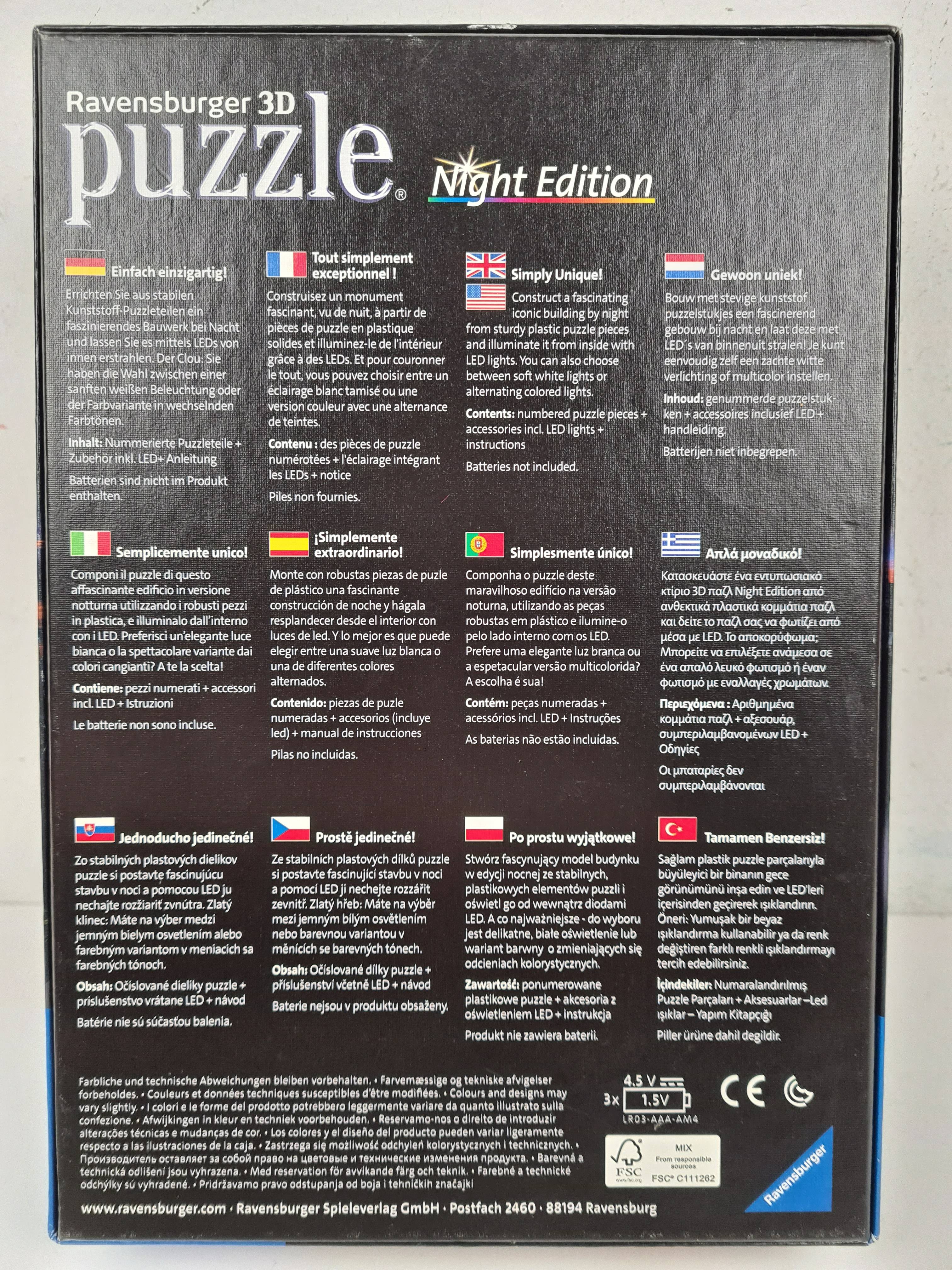 Puzzle 3D - Big Ben London 216 pièces - Night Edition - Ravensburger - 10 ans + Bon état - Vue 3 - 