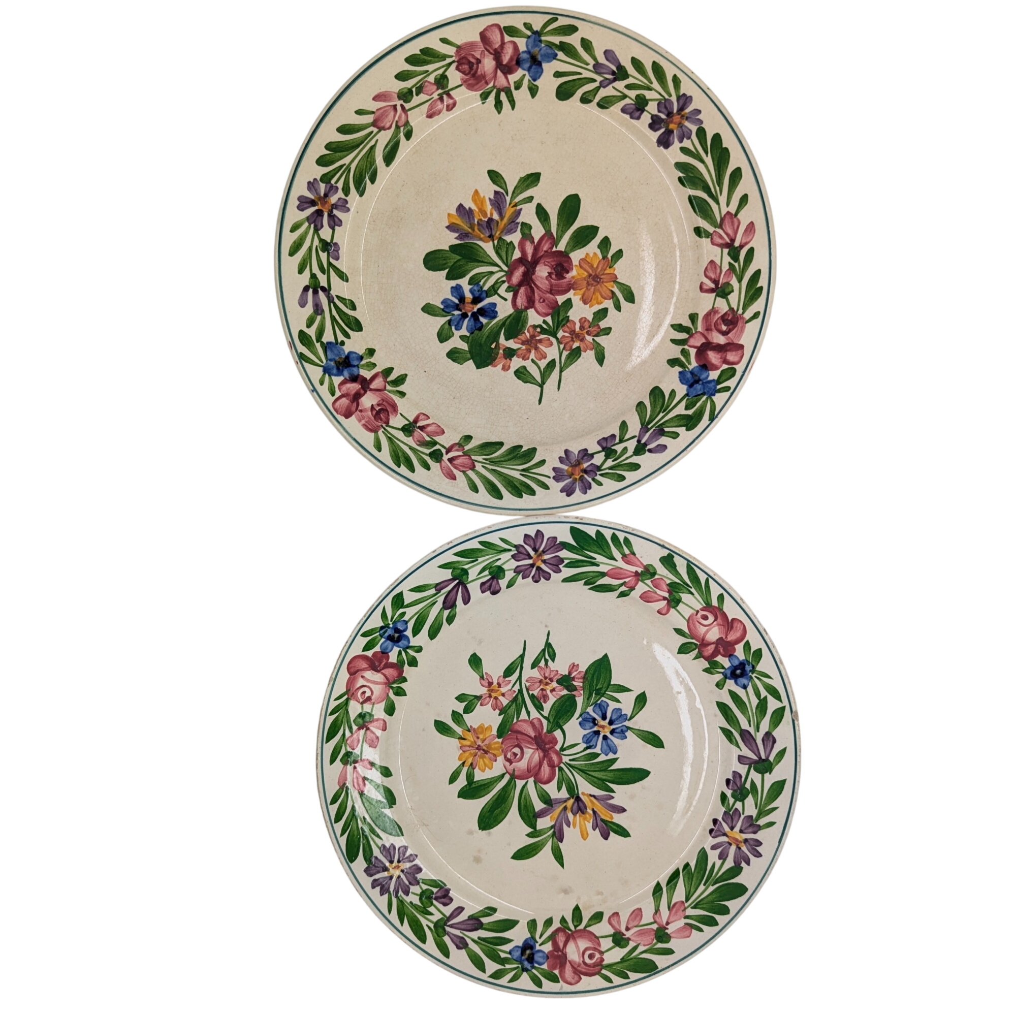 2 anciennes assiettes à dessert SARREGUEMINES Tampons datés de 1875-1910 décor floral Très bon état -  reconditionné disponible sur Label Emmaüs