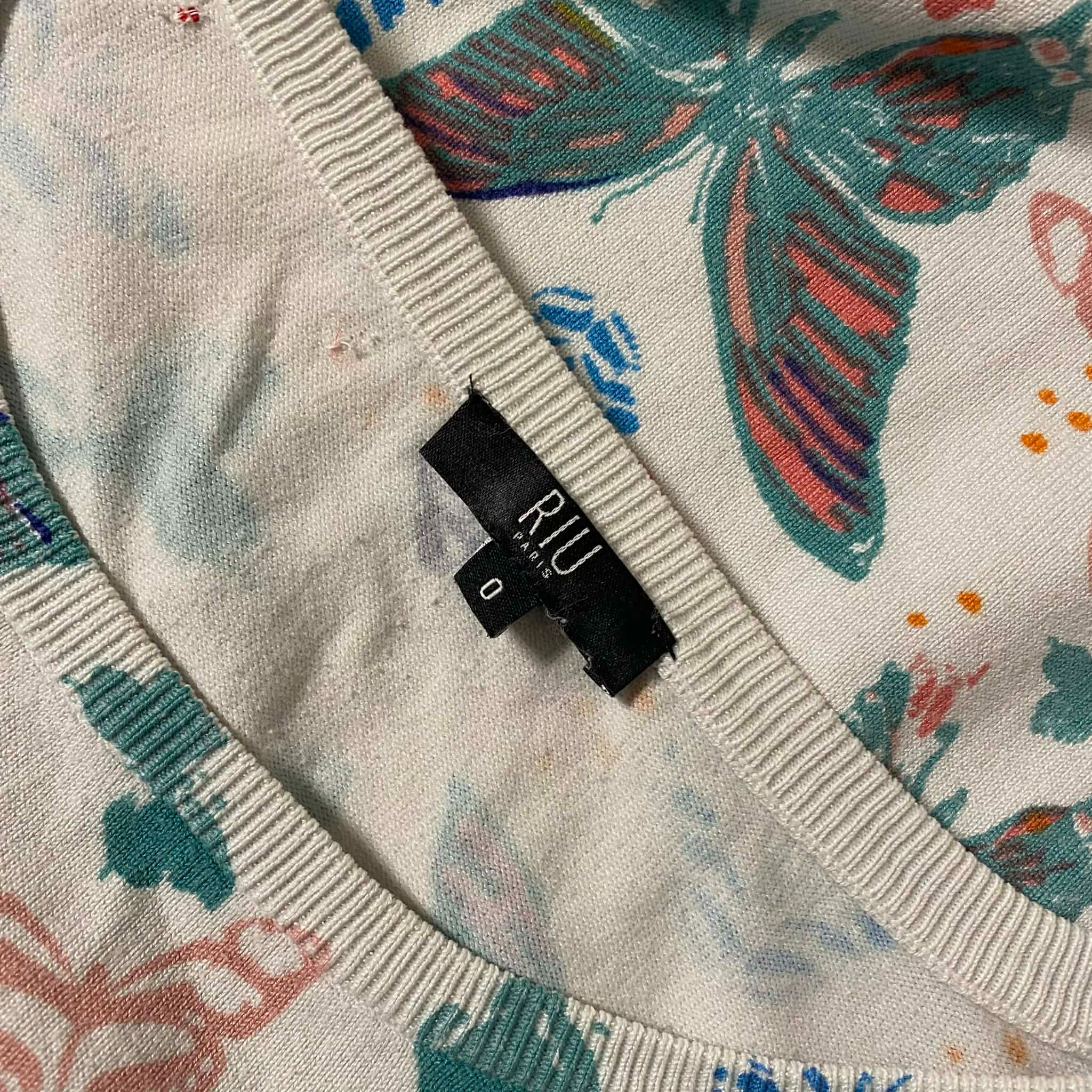 Pull femme imprimé papillons manches courtes - RIU Paris - T0 Bon état - Vue 5 - 
