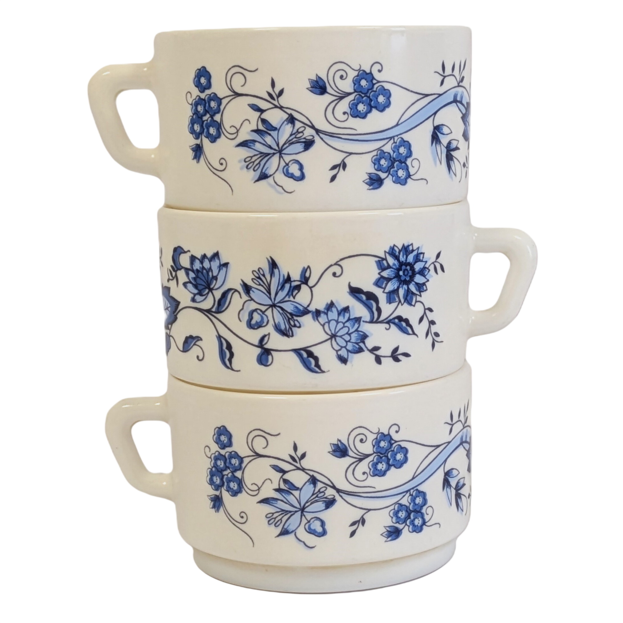 ARCOPAL 6 Ramequins en opaline décor fleurs Vintage
