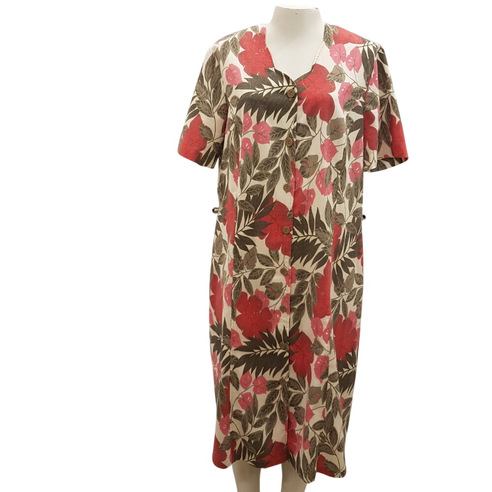 Robe boutonnée imprimée fleurs roses et feuillage vert - DAMART - Taille 46 - Photo 0