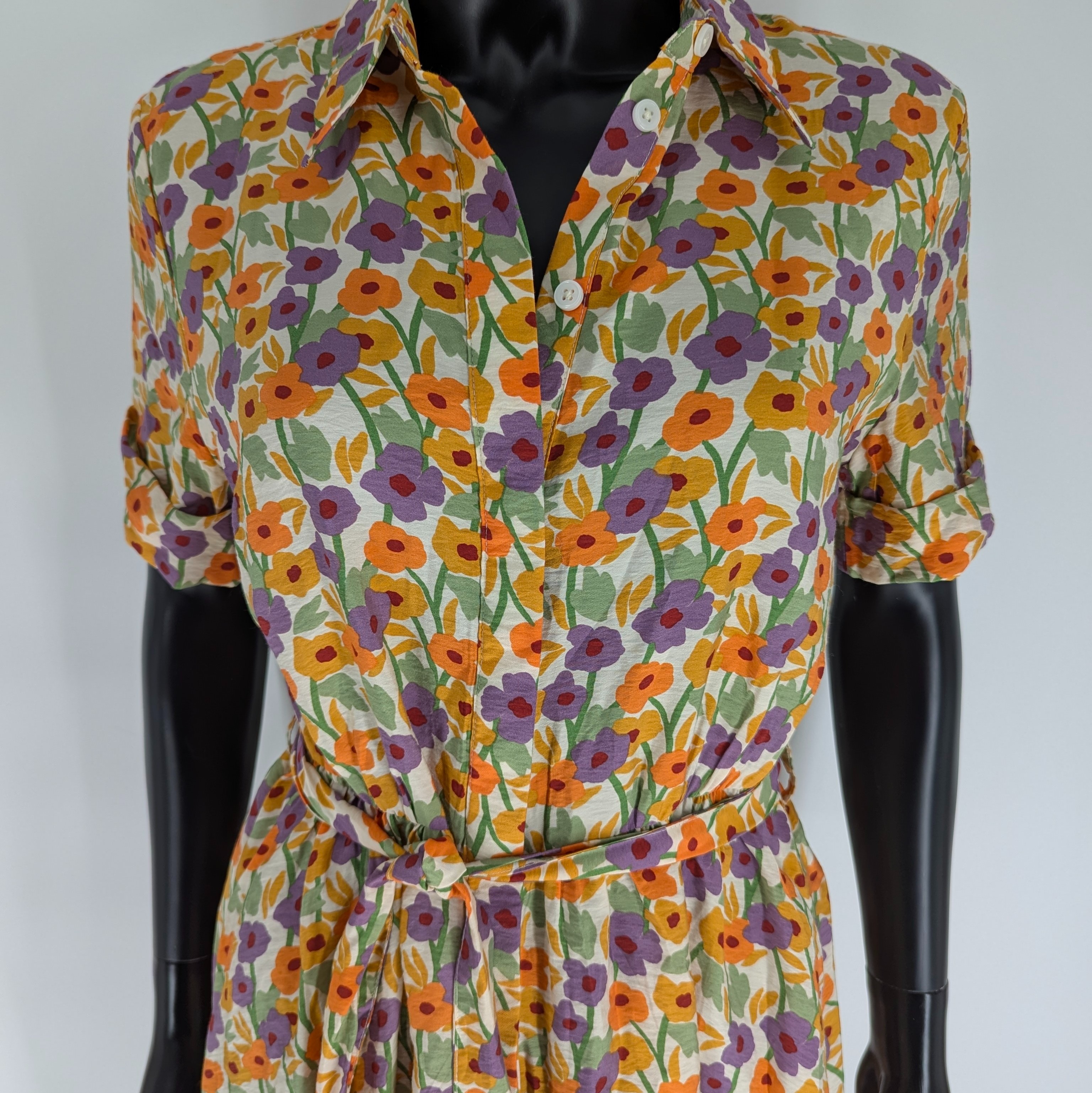 Robe MONOPRIX T.38 fluide ceinturée évasée imprimé fleurie manches courtes - Photo 1