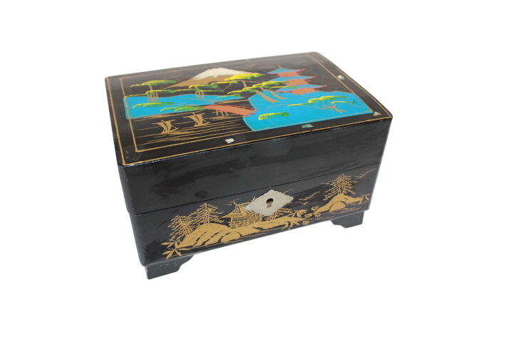 Ancien coffret à bijoux musical à remonter, motif chinois et danseuse - Photo 0
