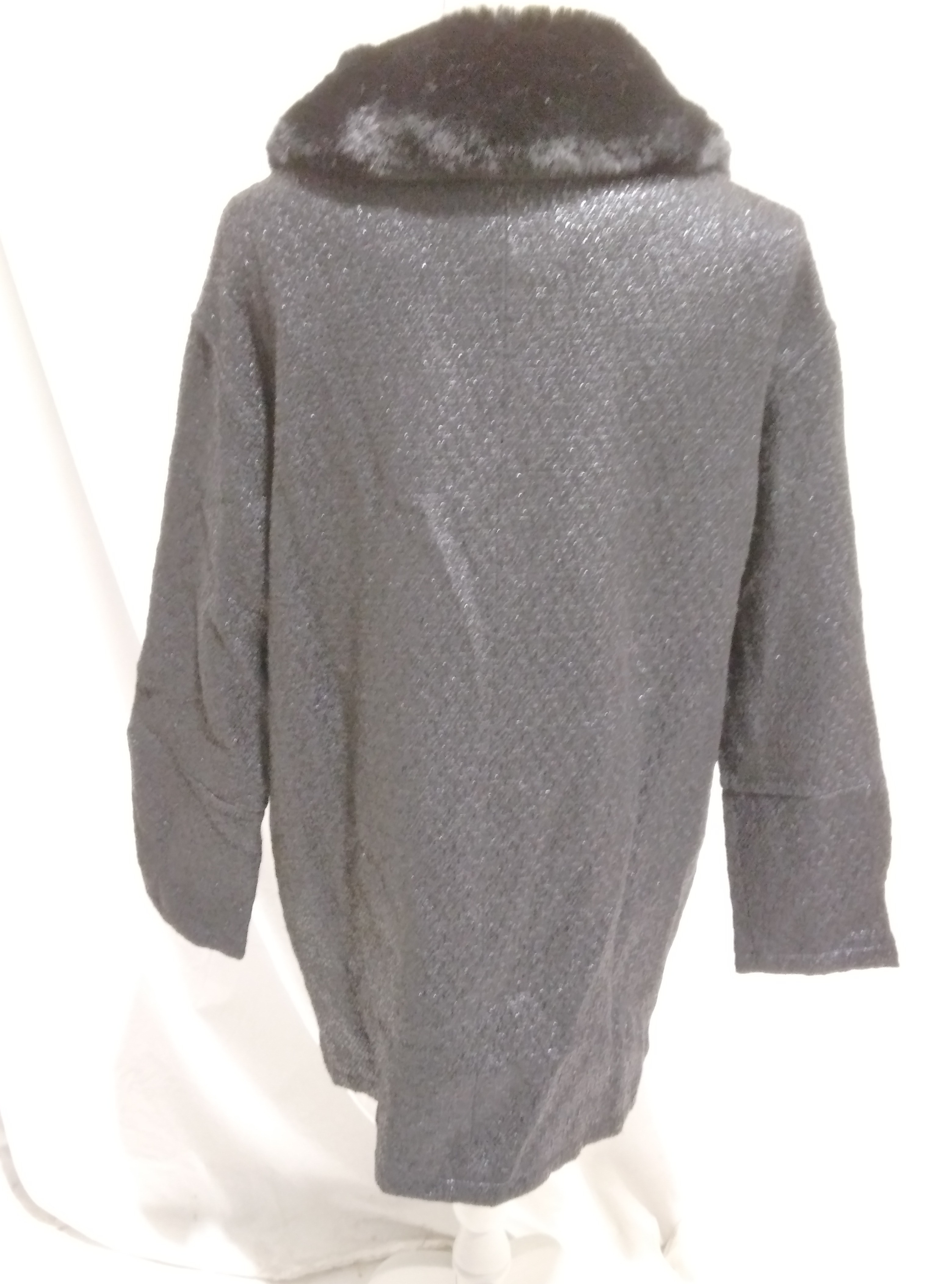 Manteau noir avec col en fausse fourrure noire, Molly Bracken - M  - Vue 3 - 