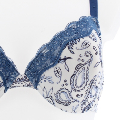 Soutien gorge blanc et bleu imprimé Fleurs avec armatures - femme - taille - 100D - Photo 1