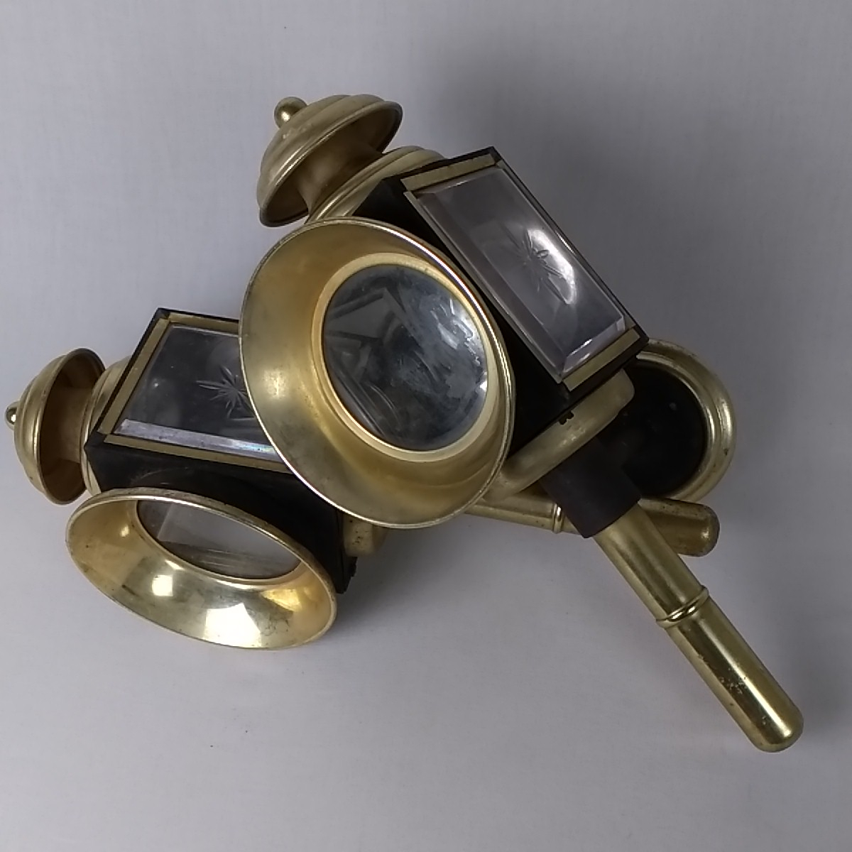 Paire d'anciennes lanternes à bougie de Calèche/Fiacre converties en lampadaires - Bon état - Photo 3