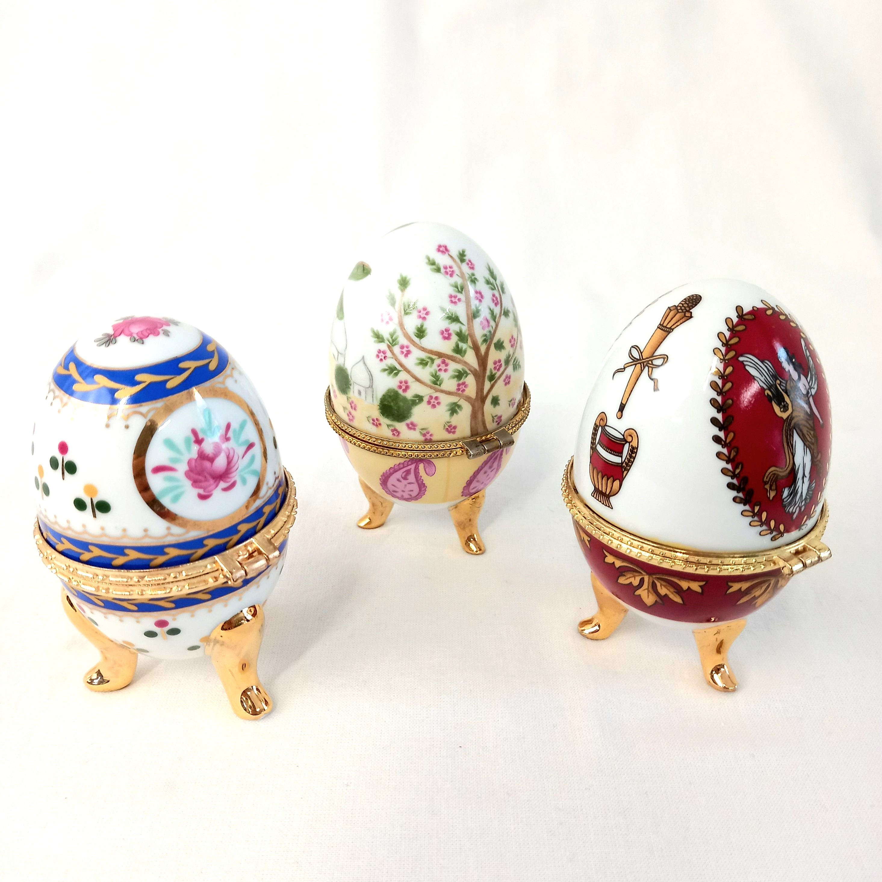 Œuf En Porcelaine Cerclage Doré Vintage - Boîte à Bijoux De Collection Occasion