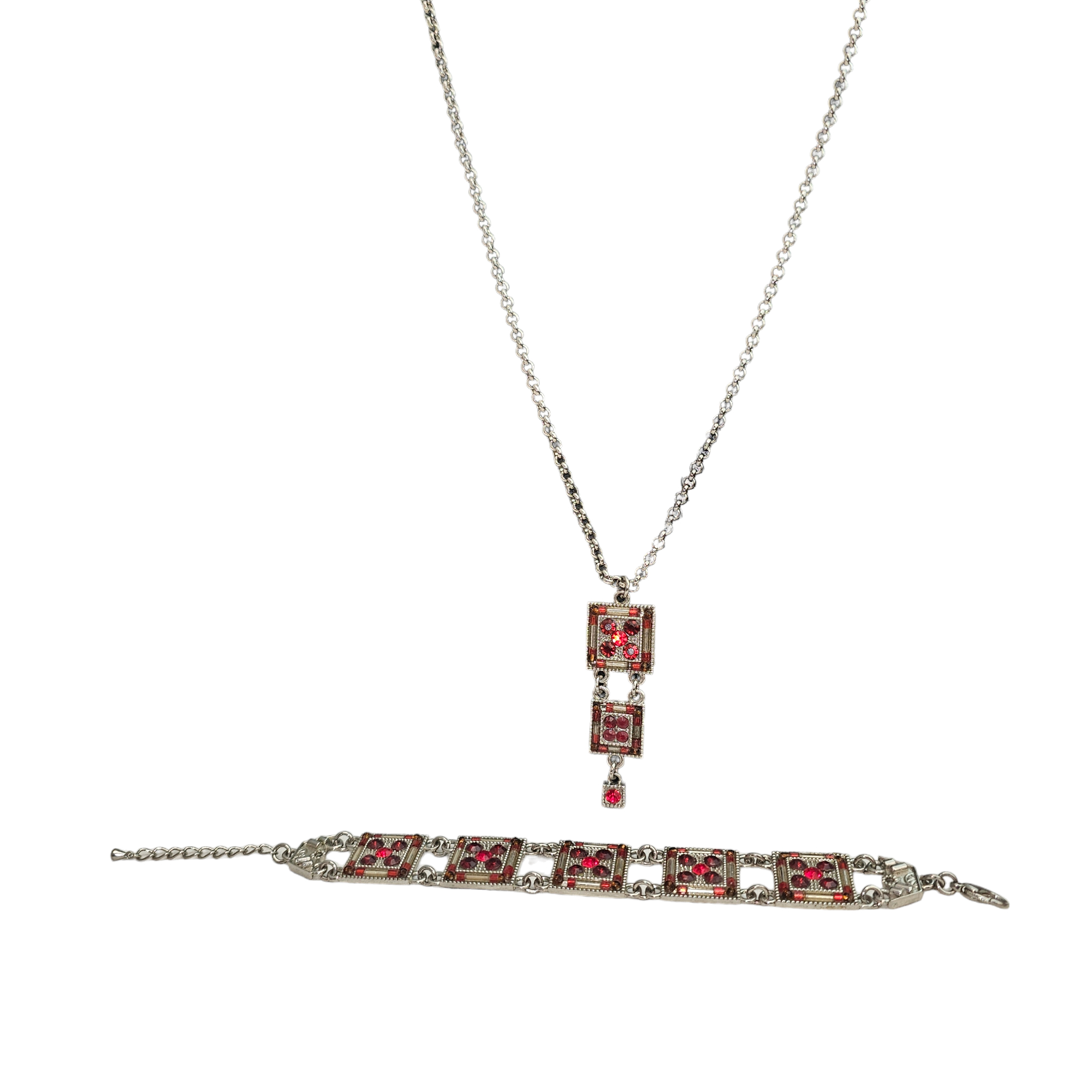 Long Collier à mailles Jaseron et bracelet assorti à strass Très bon état - Vue 5 - 