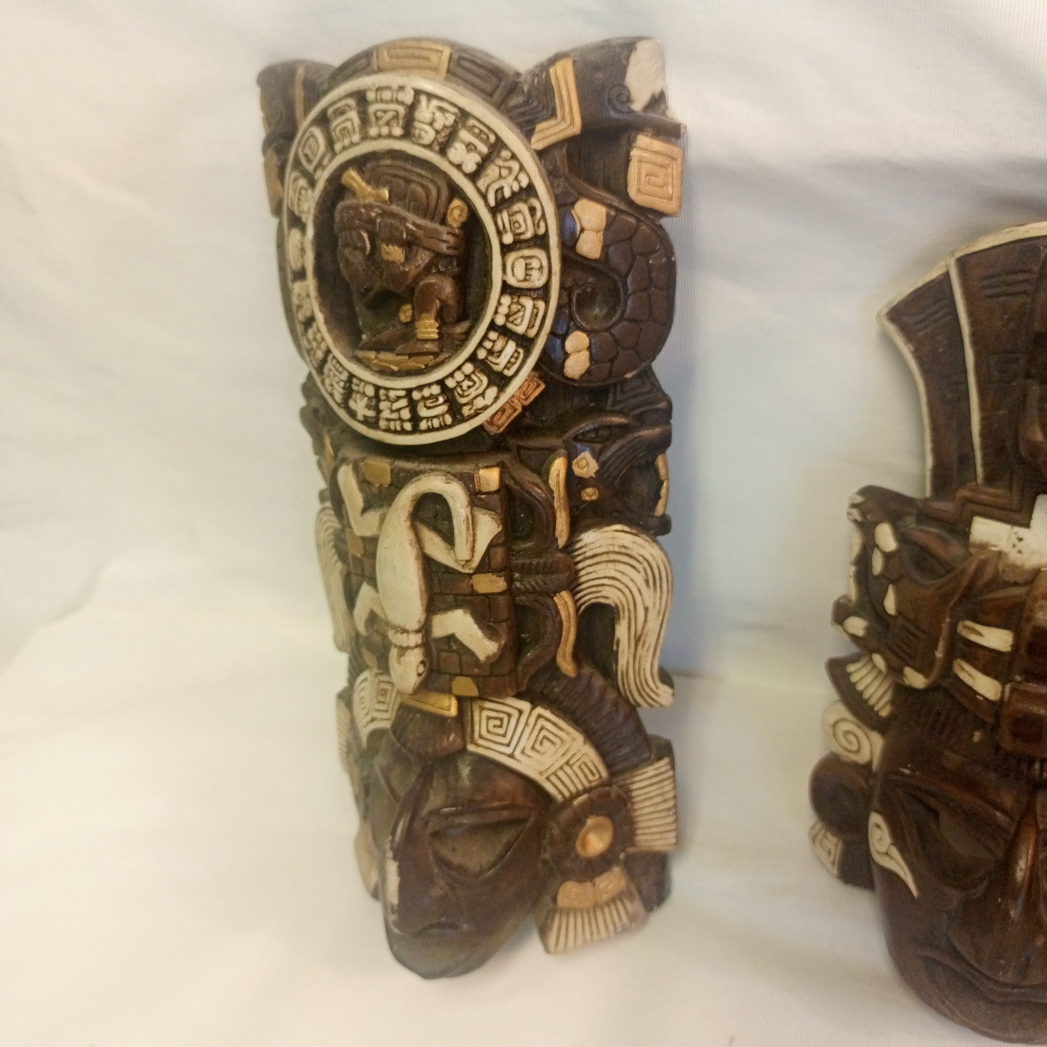 Lot de 3 Masques indien maya sculptés sur pierre - Photo 3