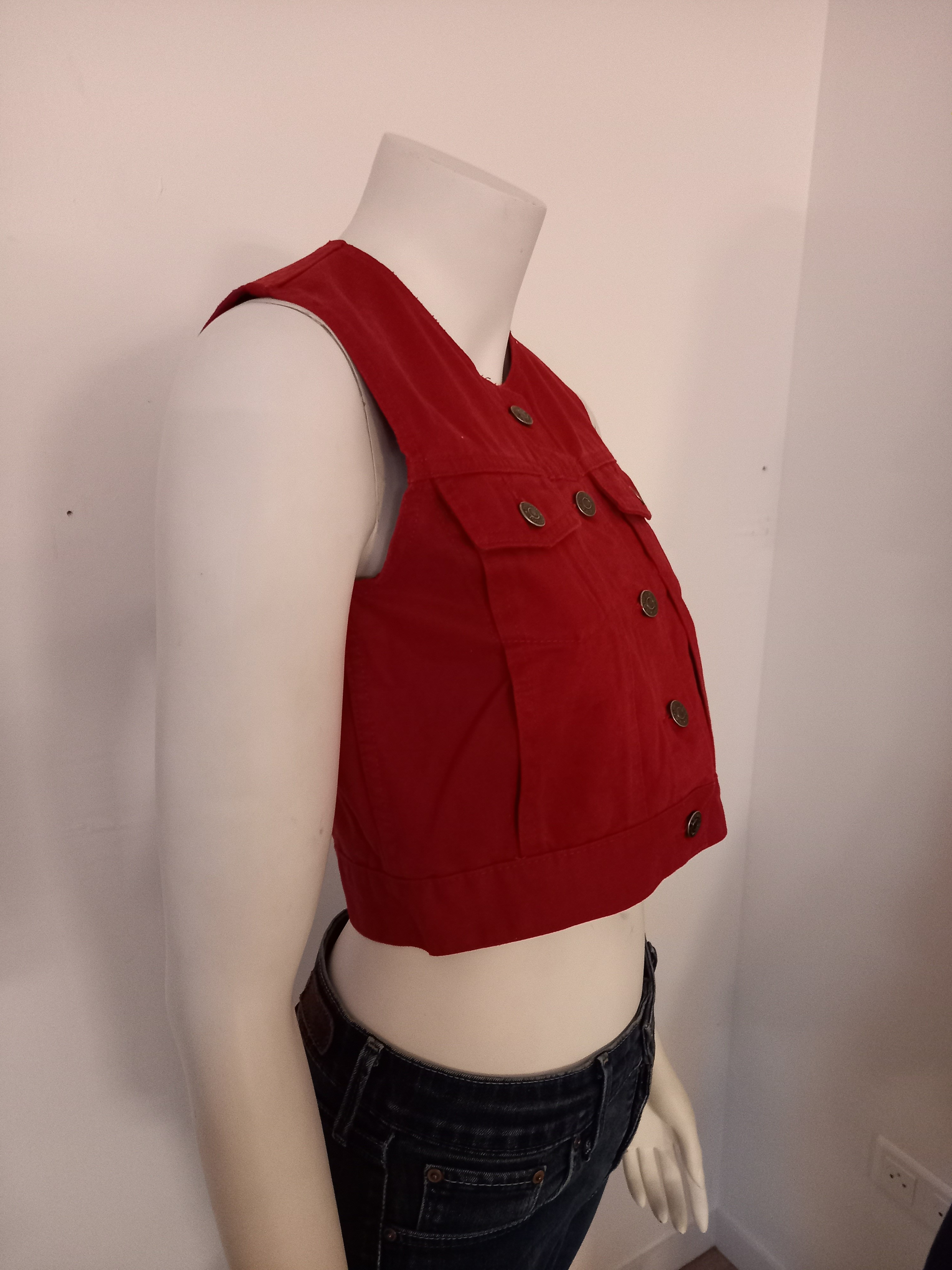 Veste en jeans sans manche rouge "Dodge"  - Vue 3 - 