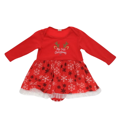 Robe de noël rouge imprimée flocons et écritures - bébé - Shein - taille 18 mois - Photo 0